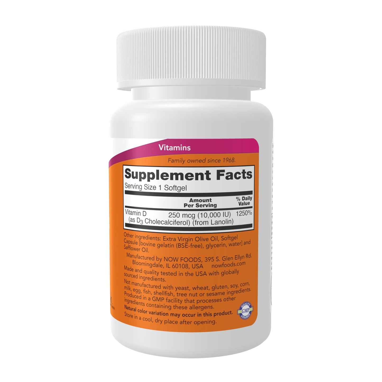 NOW Foods Vitamin D-3 10,000 IU Softgels, 30 Count