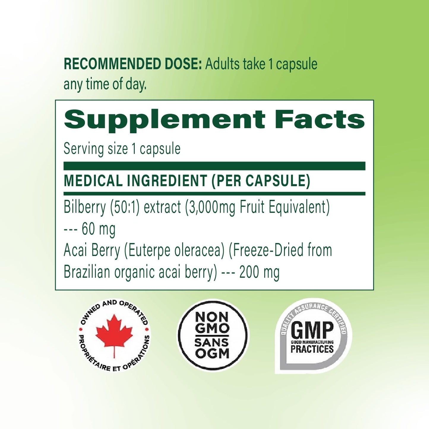 CBI Natural Bilberry 50:1 Extract with Acai Berry Eye Health & Vision Support, 120 Capsules