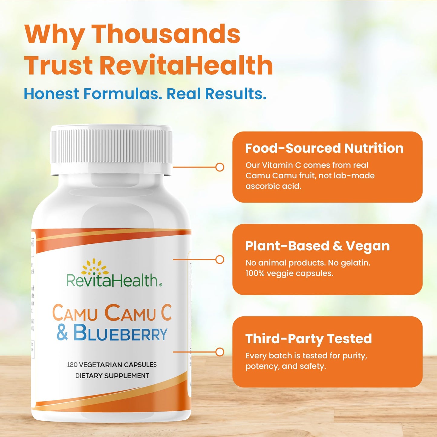REVITAHEALTH Camu Camu Vitamin C Supplements with Blueberry Extract 120 Capsules
