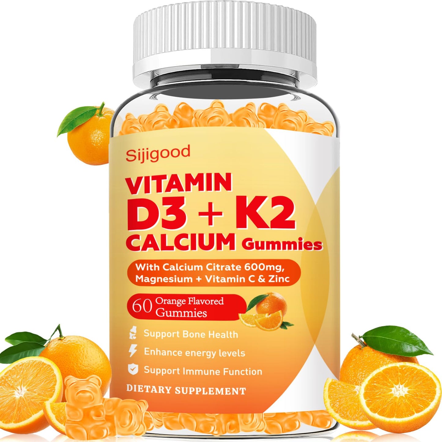 Sijigood 6-in-1 Vitamin D3 K2 Supplement Gummies 60 Count