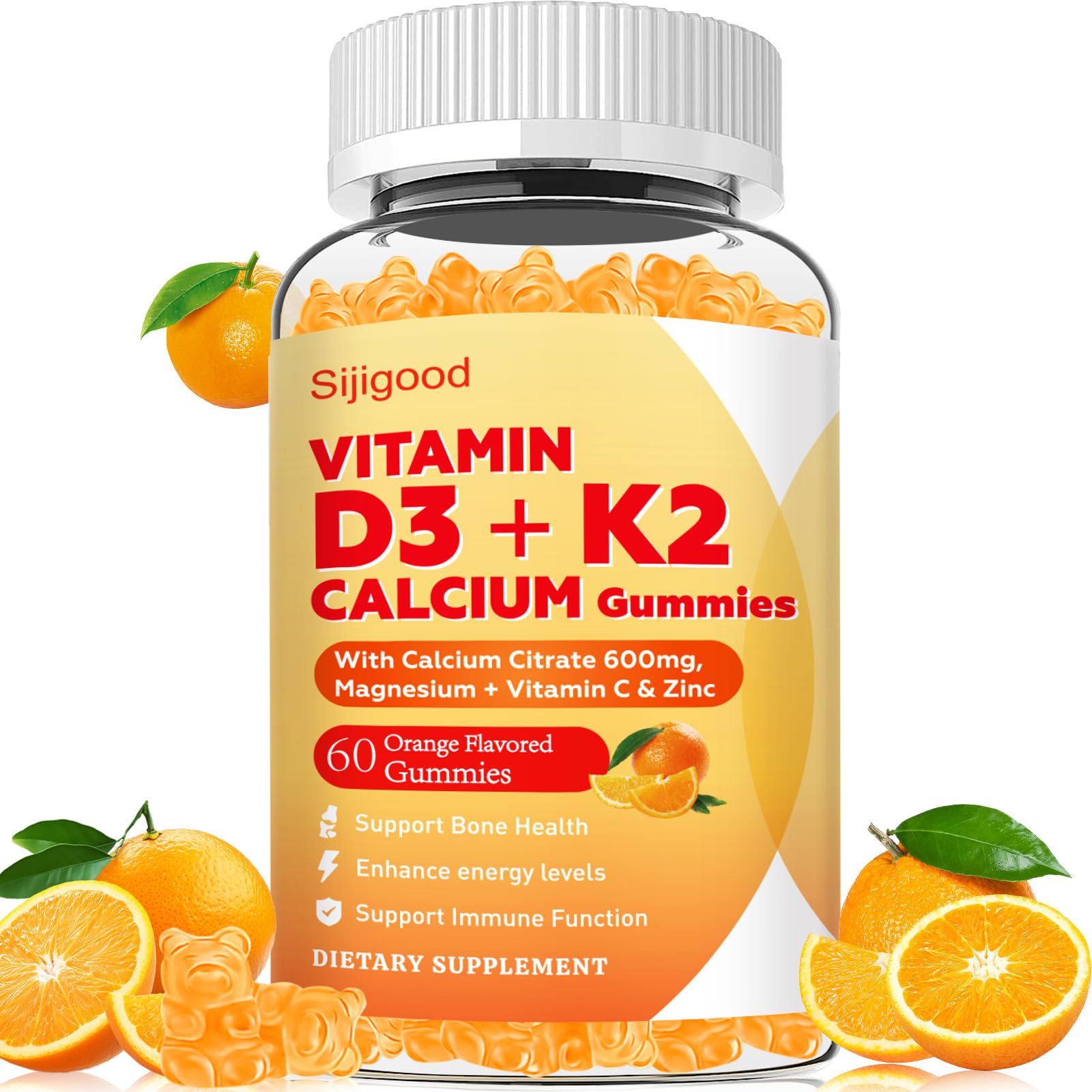 Sijigood 6-in-1 Vitamin D3 K2 Supplement Gummies 60 Count
