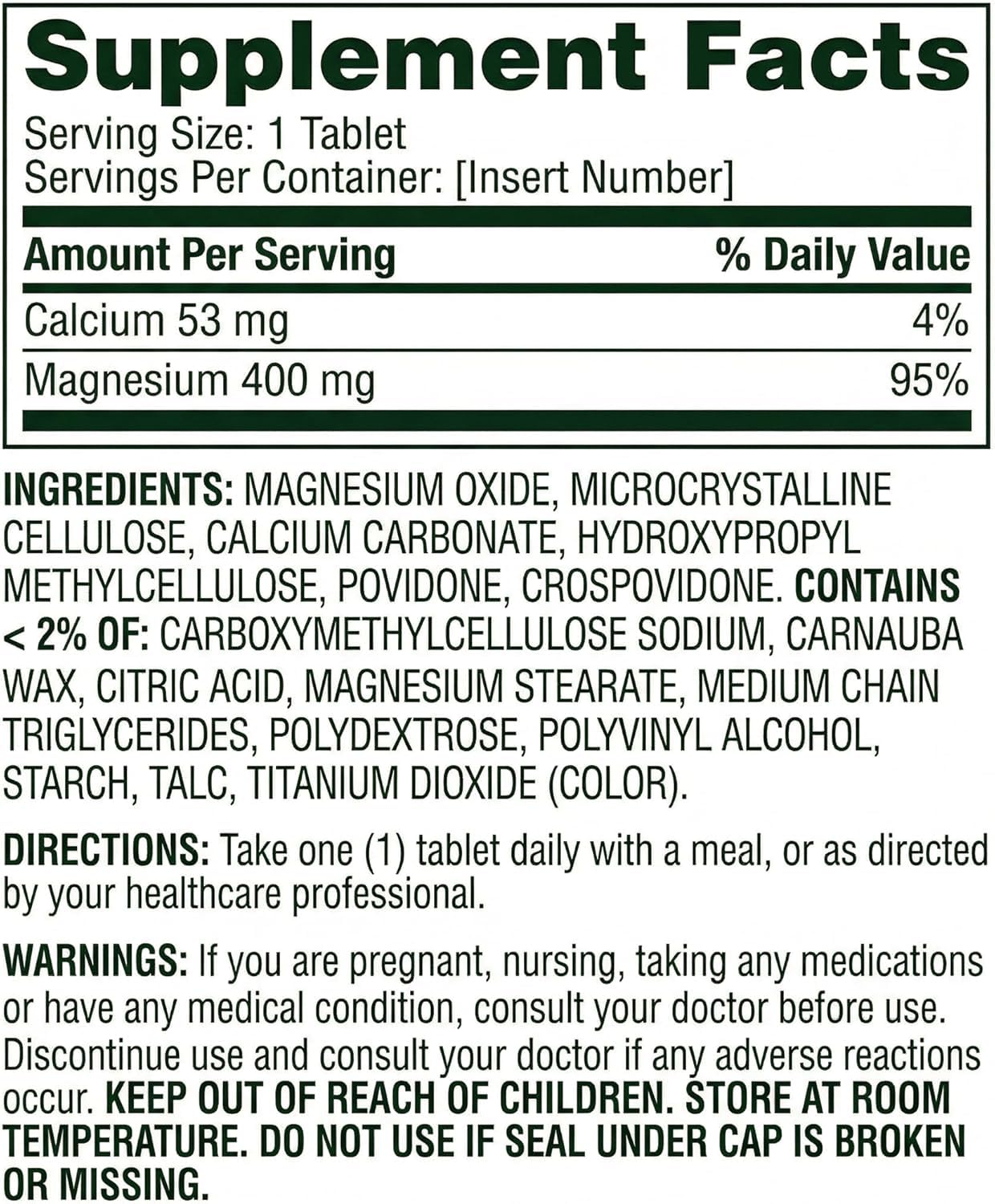 Generic Magnesium 400 mg for Bone & Muscle Health, 250 Tablets