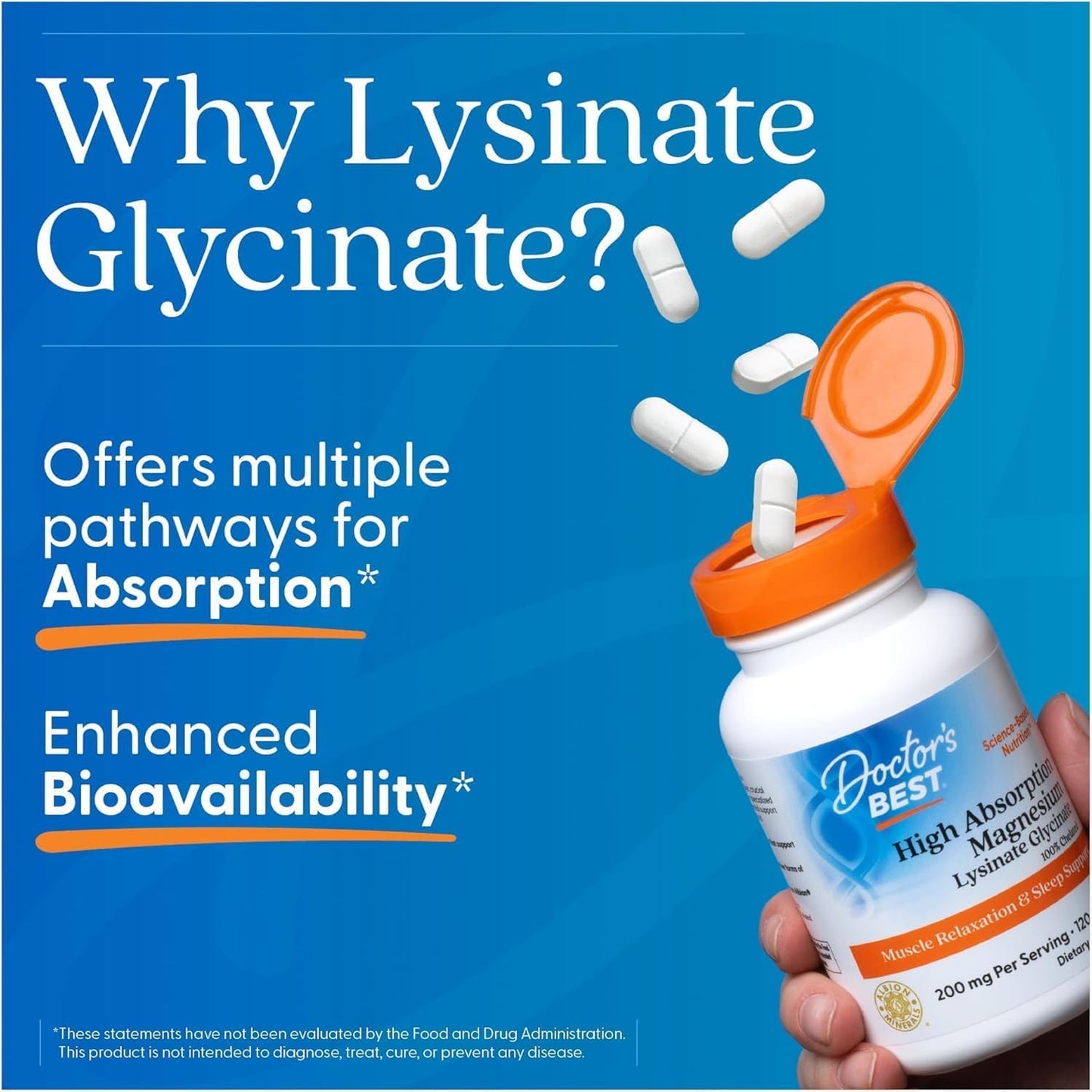 Doctor's Best High Absorption Magnesium Glycinate Lysinate Supplement Tablets 120