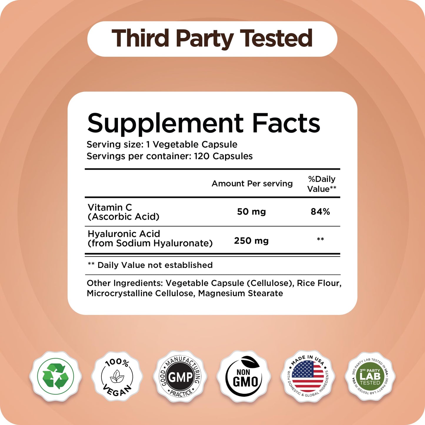 Balancebreens Hyaluronic Acid Supplement 250mg with Vitamin C 50mg, 240 Capsules