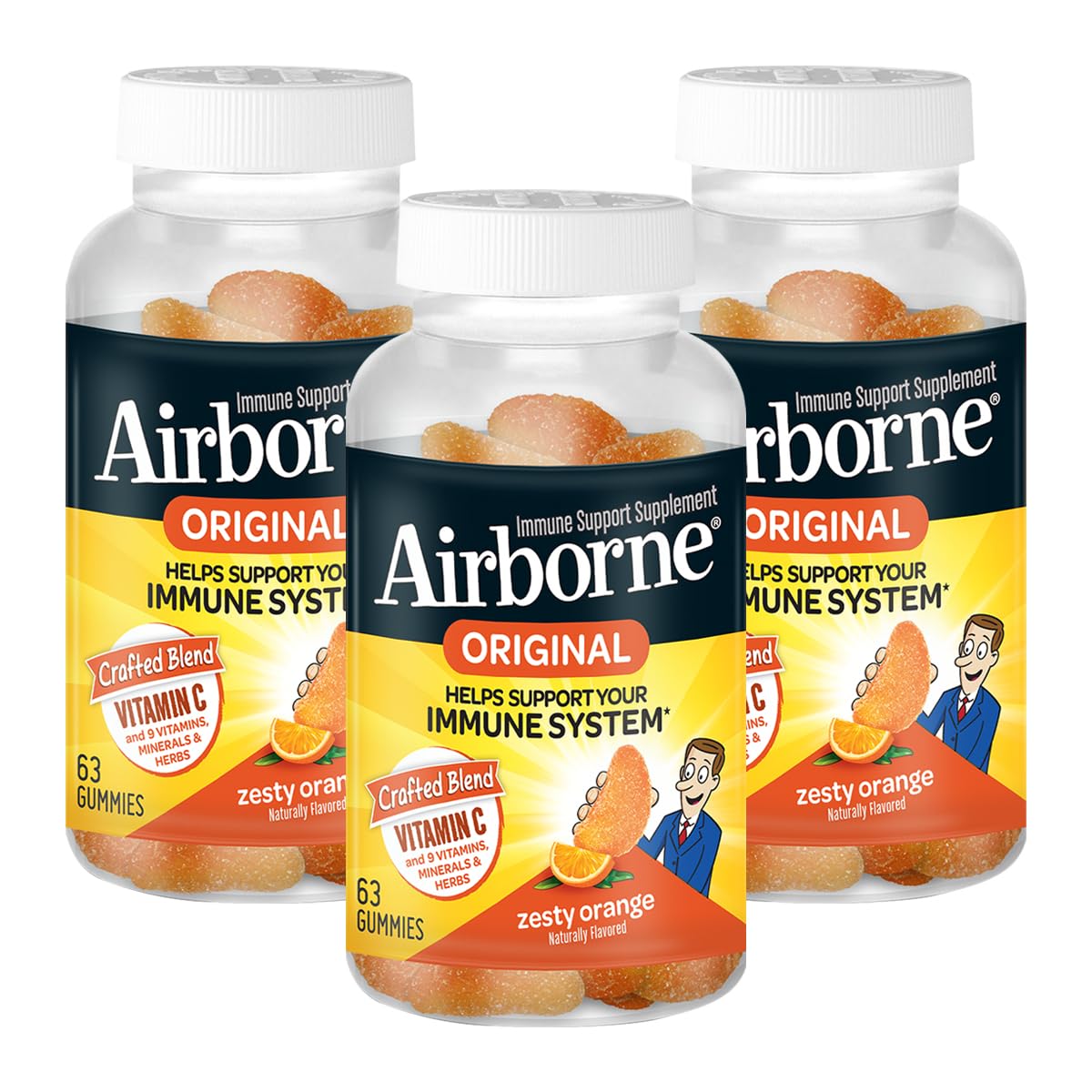 Airborne Vitamin C Immune Support Gummies, 750mg Vitamin C, Zesty Orange Flavor, Gluten Free, 189 Gummies
