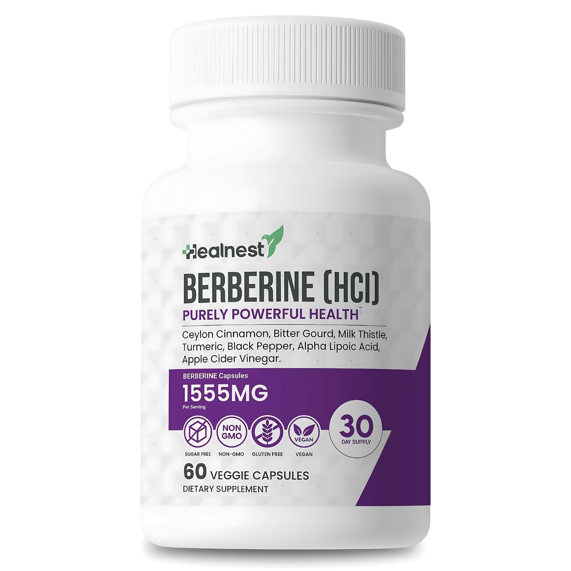 HEALNEST Berberine HCl 500 mg with Ceylon Cinnamon, Turmeric, Milk Thistle, Bitter Gourd & Alpha Lipoic Acid Capsules, 60 Count