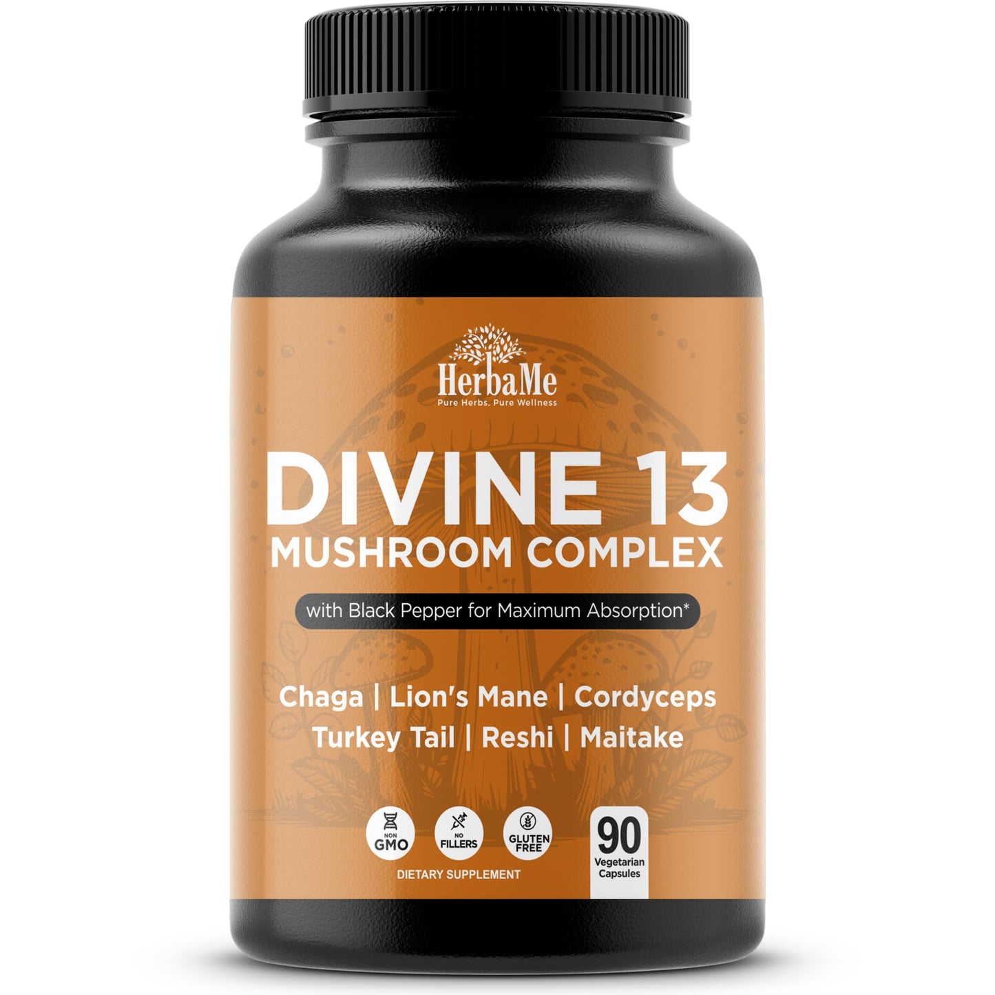 HerbaMe 13 Mushroom Extract Complex Capsules, 90 Count