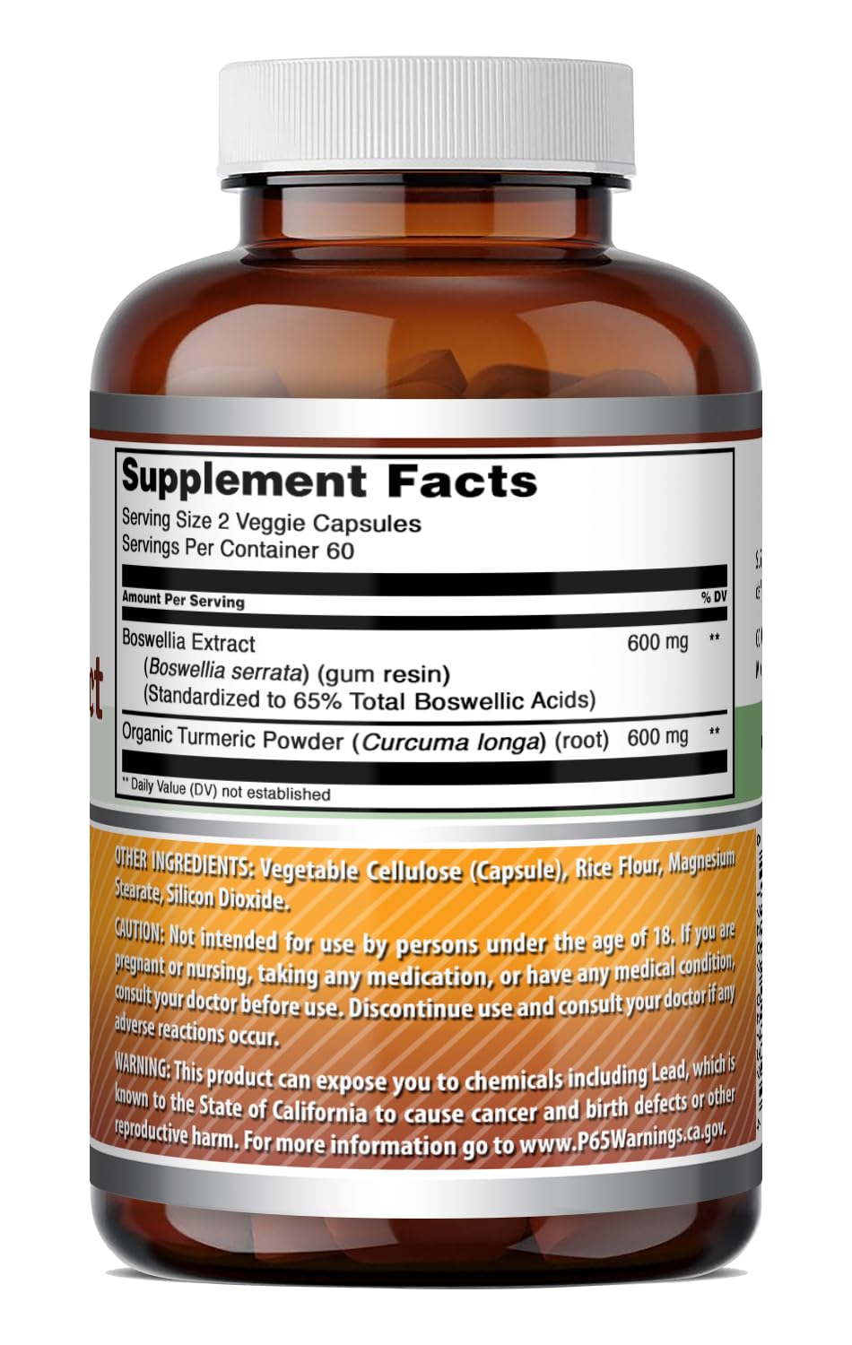 Amazing Nutrition Boswellia Extract & Turmeric 1200mg Per Serving Supplement Capsules, 120 Count