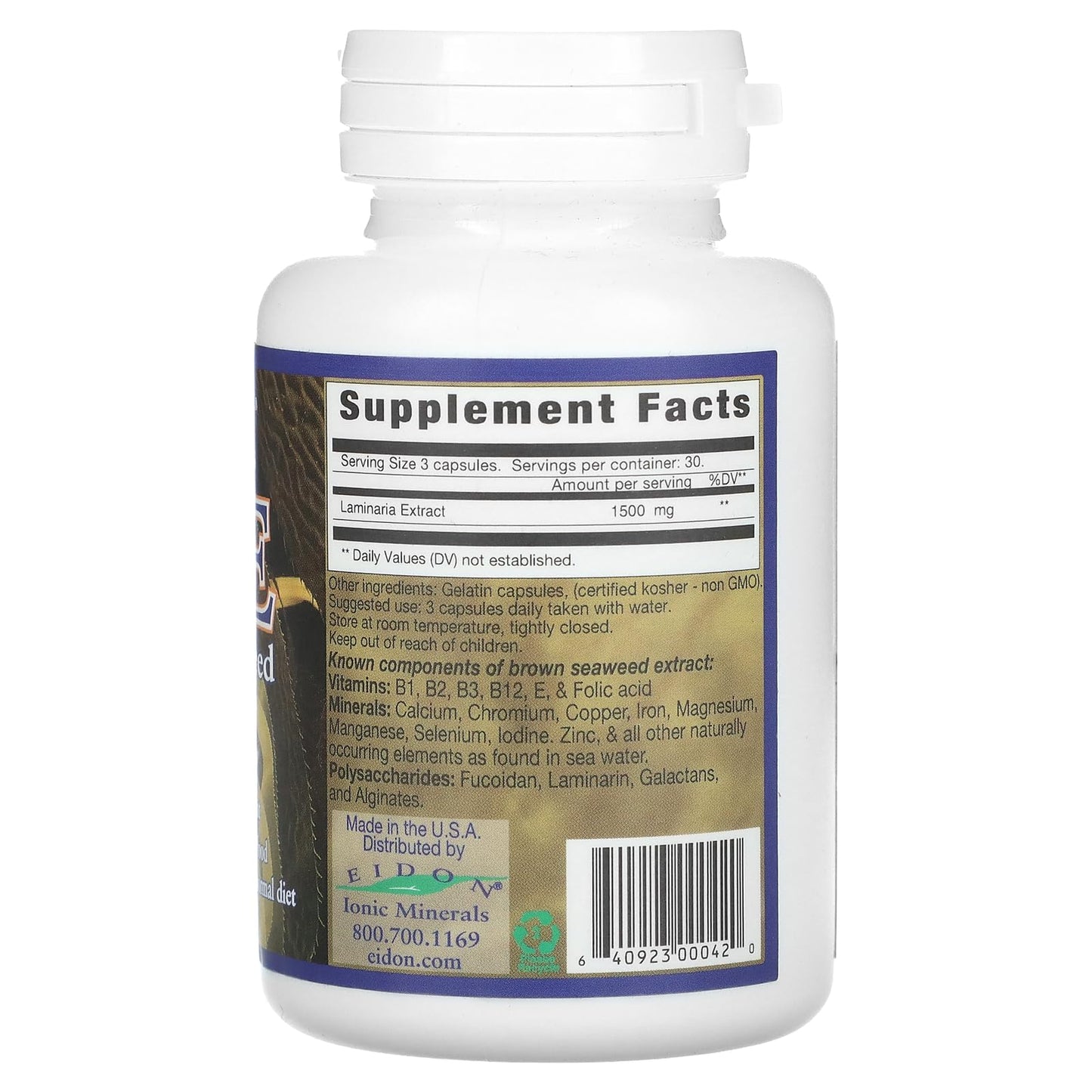 Eidon Ionic Minerals BSE Brown Seaweed Extract 500 mg Capsules, 90 Count