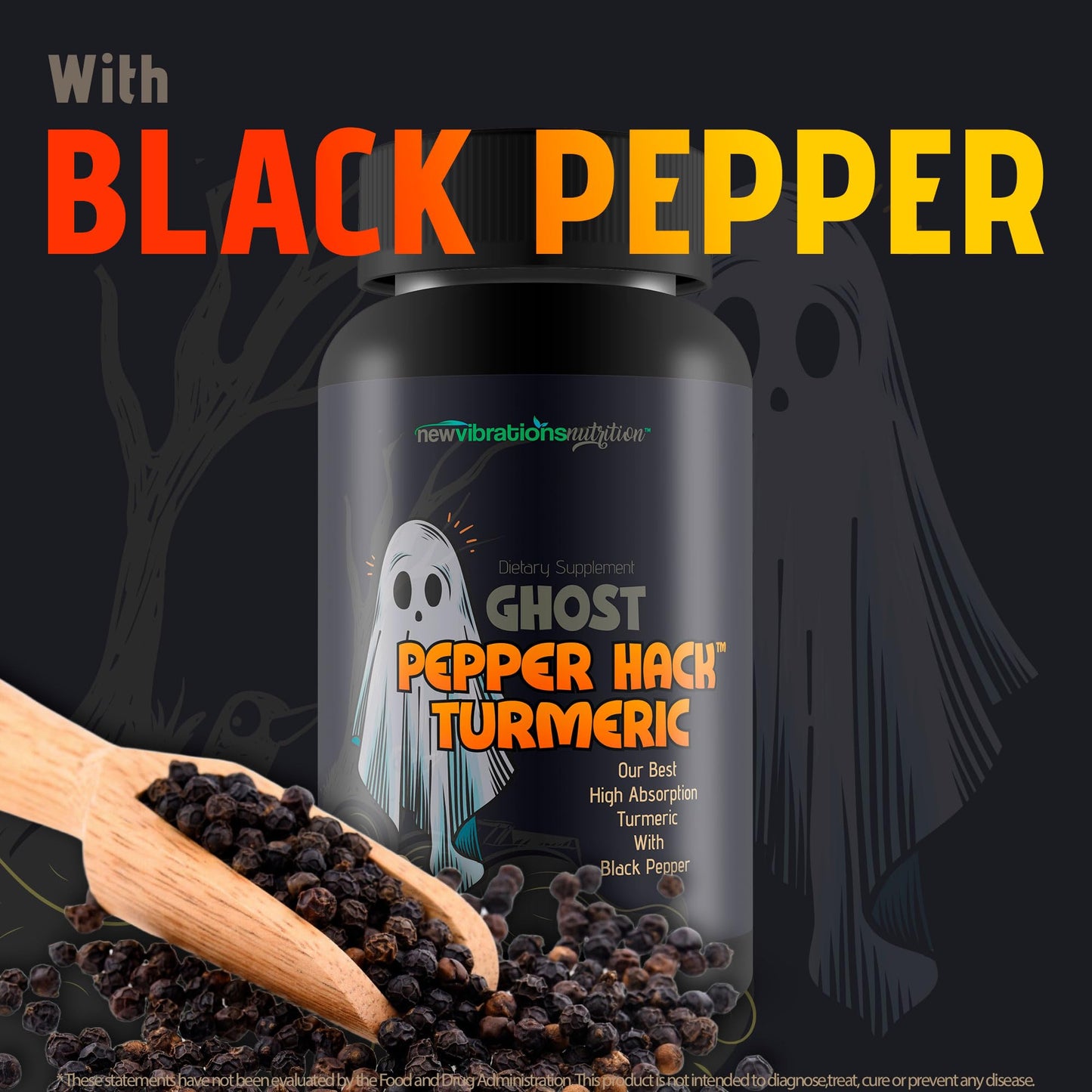 New Vibrations Nutrition Ghost Pepper Hack Turmeric Curcumin Capsules, 90 Count