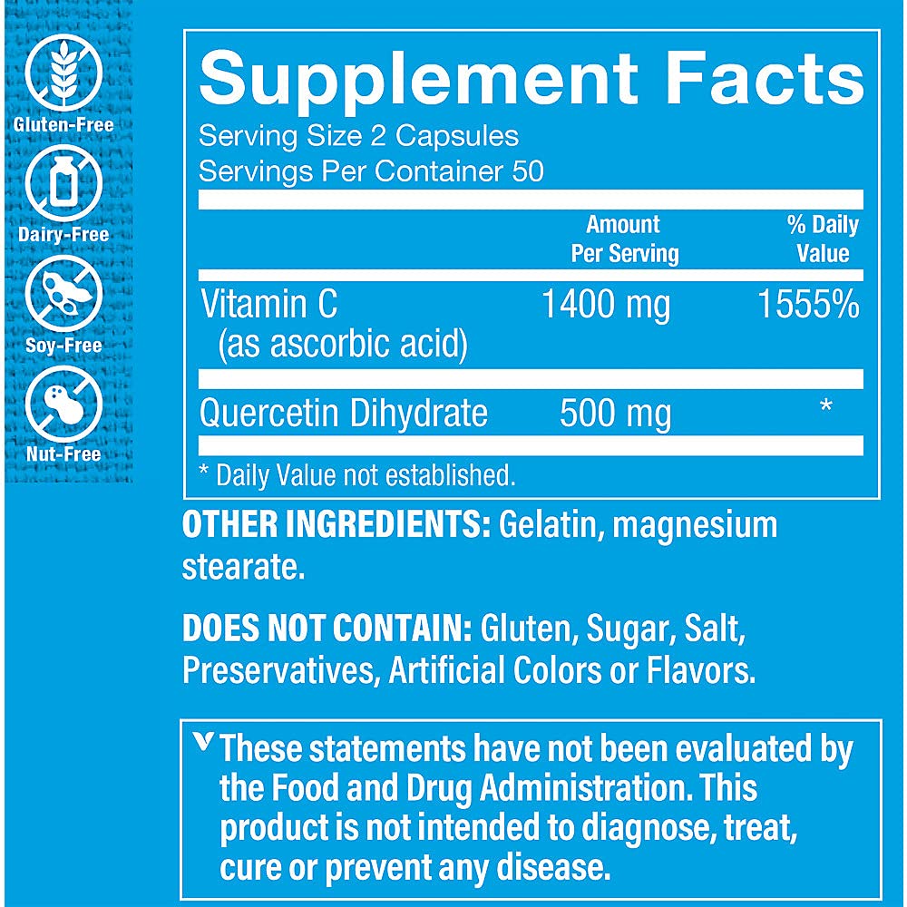 The Vitamin Shoppe Quercetin with Vitamin C - Immune & Seasonal Support Capsules, 100 Count