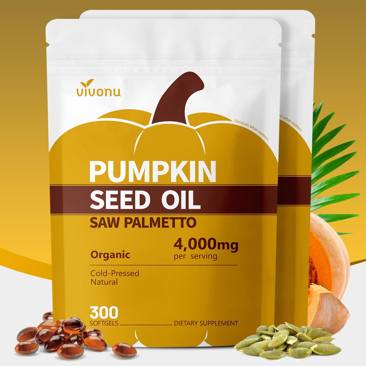 VivoNu Pumpkin Seed Oil with Saw Palmetto Capsules, 600 Capsules