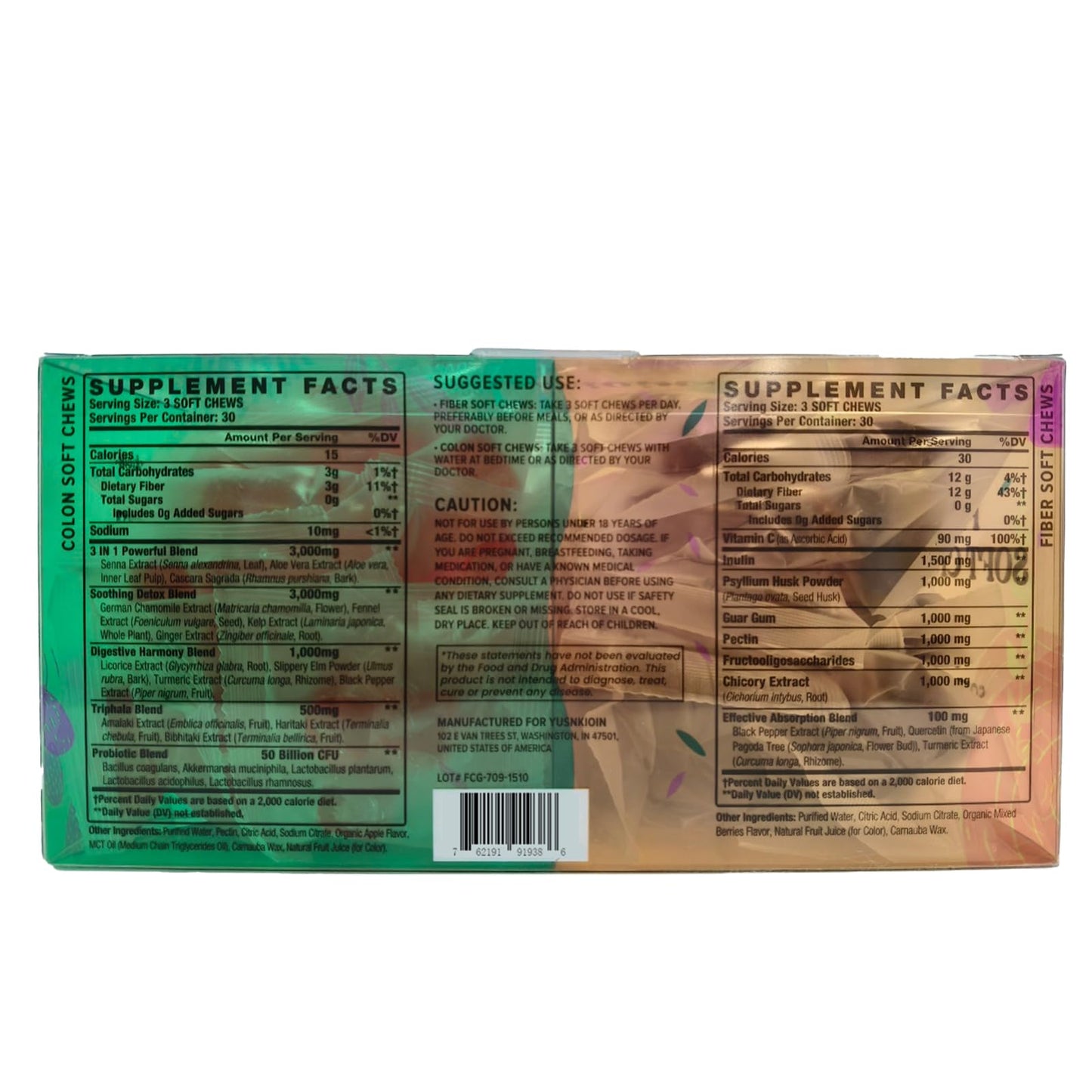 Yusnkioin Fiber Gummies & Colon Gummies, 540 Gummies