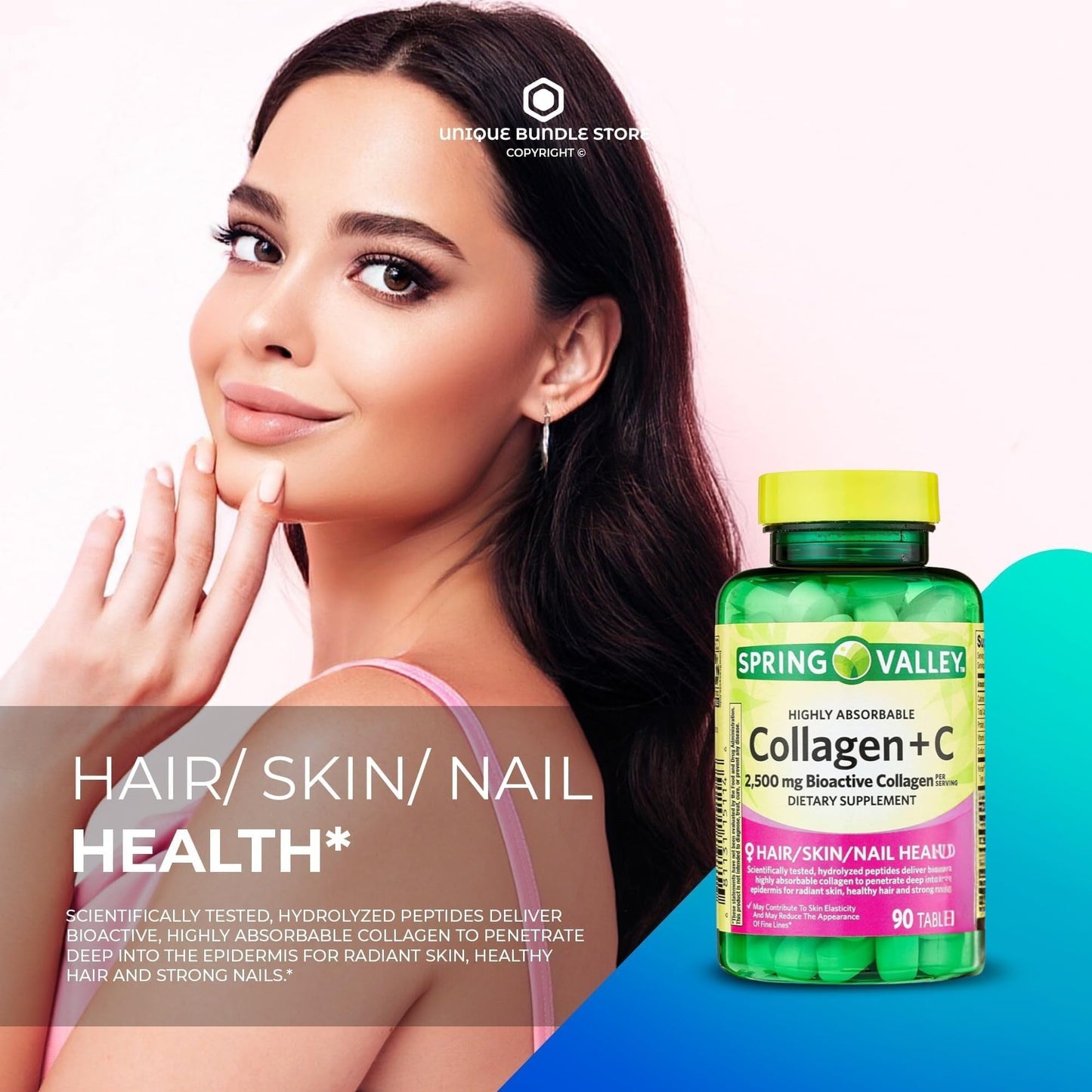 Unique Bundle Store Collagen 2500mg with Vitamin C – Hydrolyzed Collagen Pills Peptides Supplement, 270 Tablets