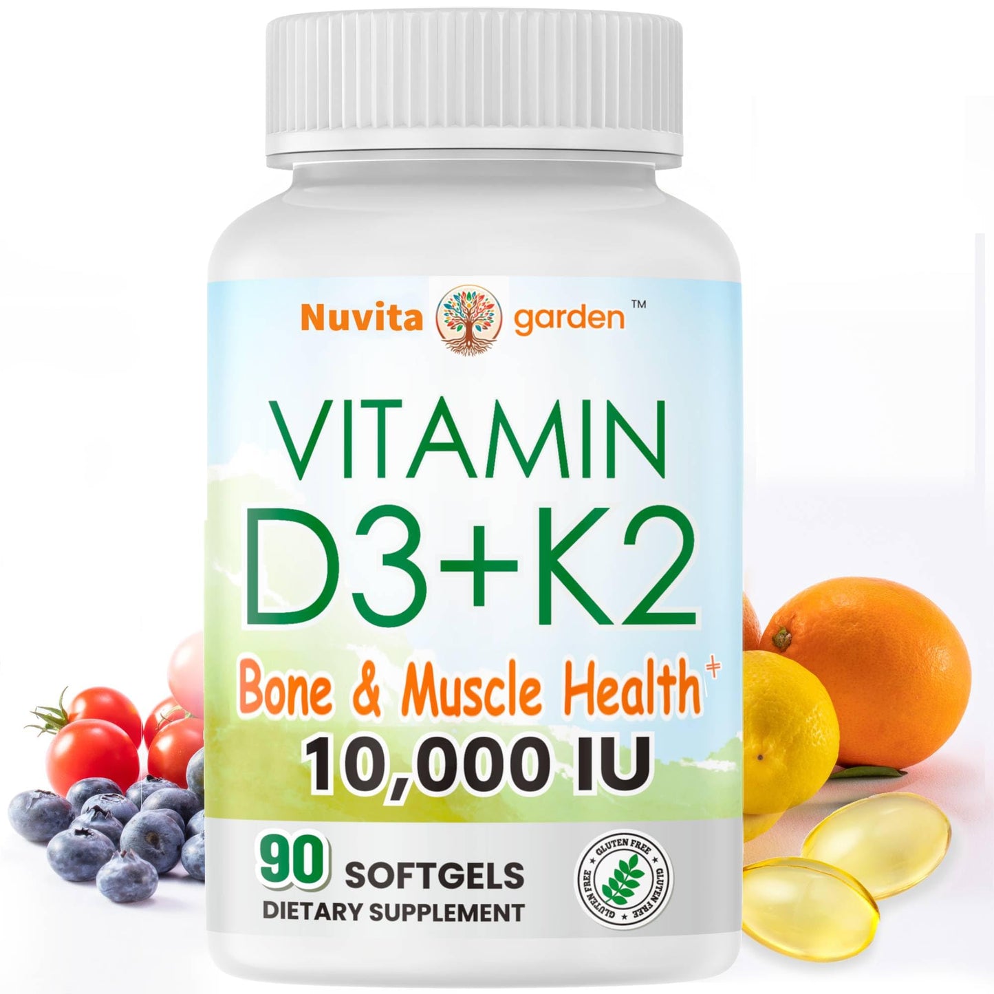 NuvitaGarden Vitamin D3 10,000 IU + K2(MK7) 200mcg Softgels 90