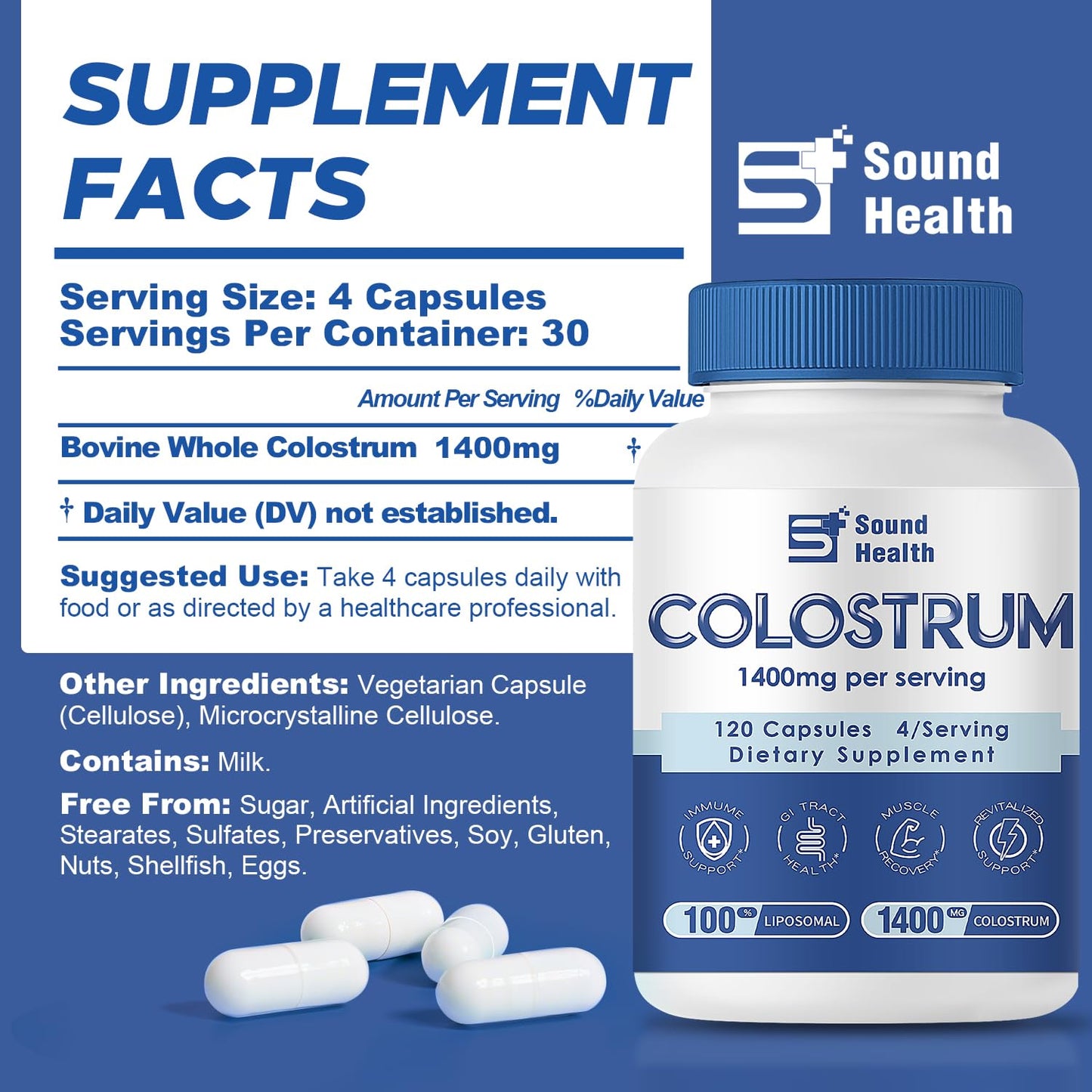 SoundHealth Colostrum Supplement Capsules 120 Count