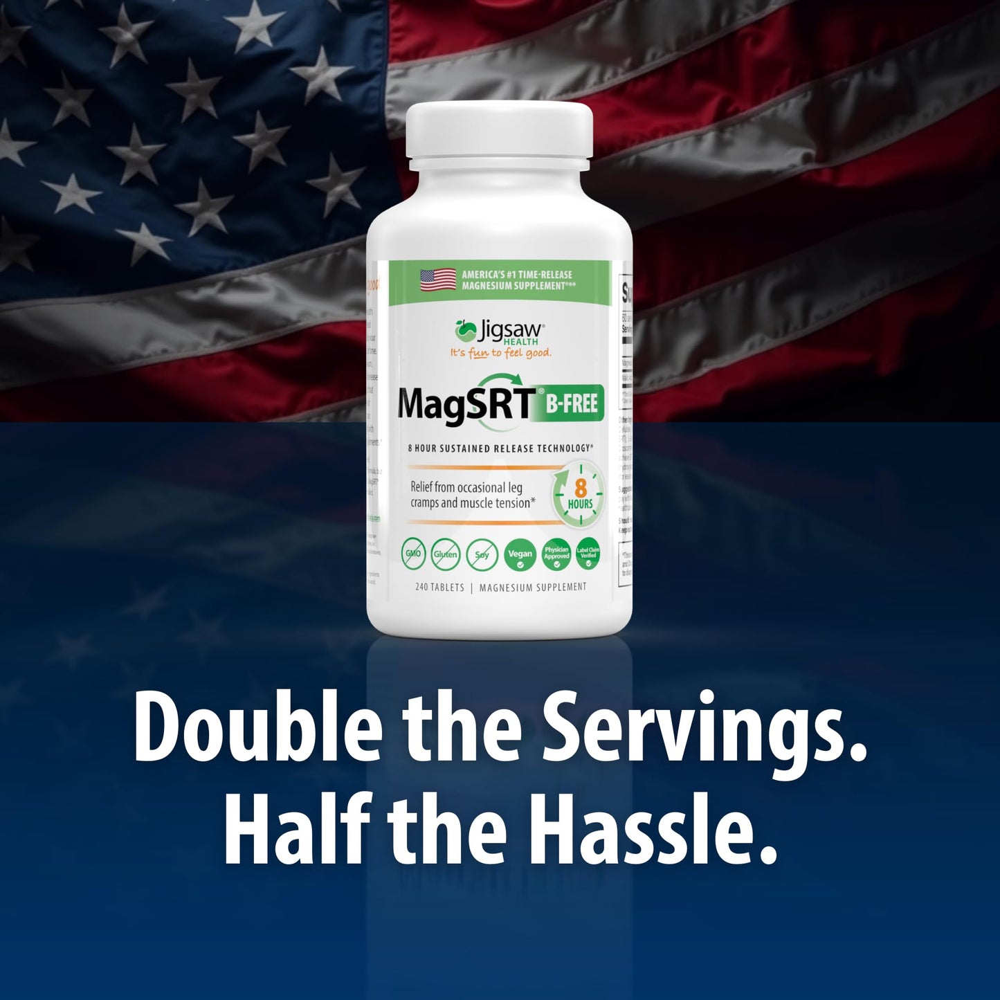 Jigsaw Health MagSRT (B-Free) Premium Slow Release Magnesium Supplement, Active Magnesium Malate Tablets, 240 Tablets