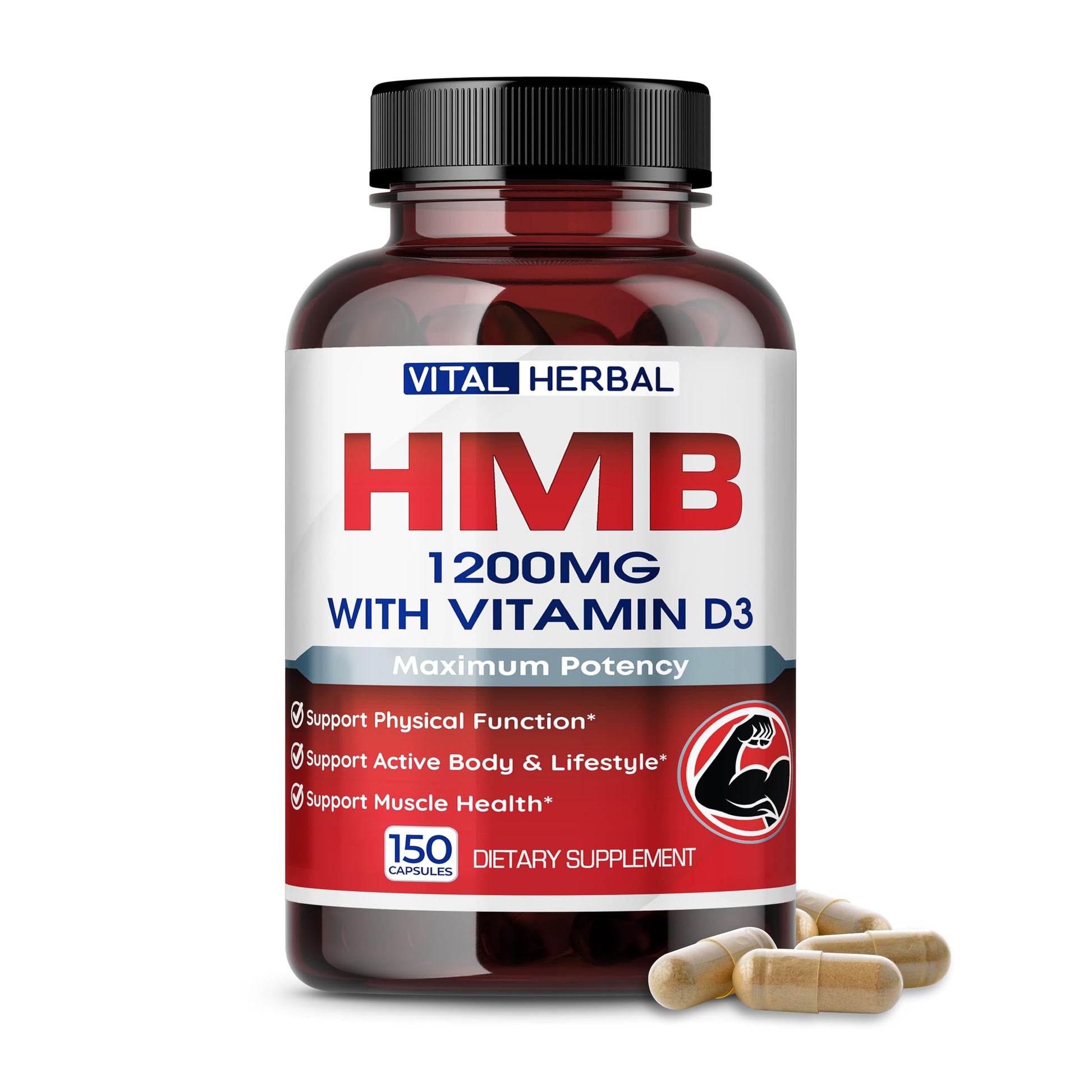 VITAL HERBAL Liposomal HMB with Vitamin D3 – Maximum Potency – Supports Muscle Health & Active Body 150 Capsules