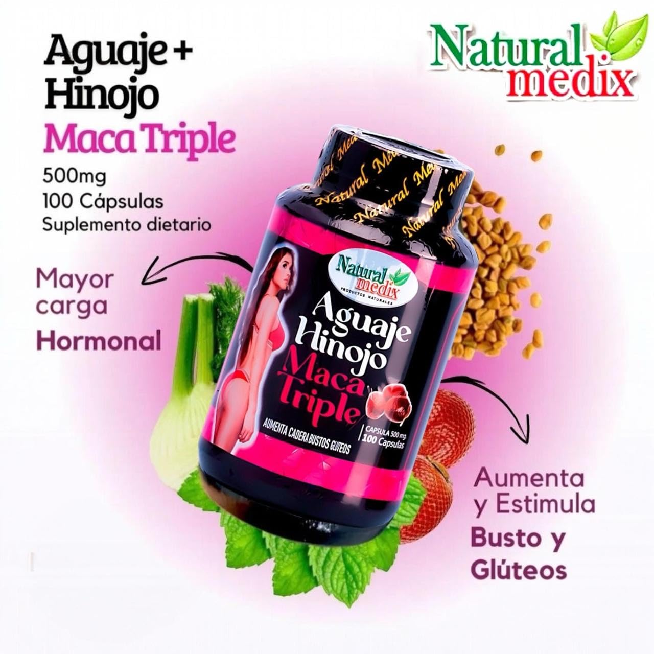 Natural medix Aguaje Hinojo Maca Triple (Maca Root Supplement) Premium 100 Capsules