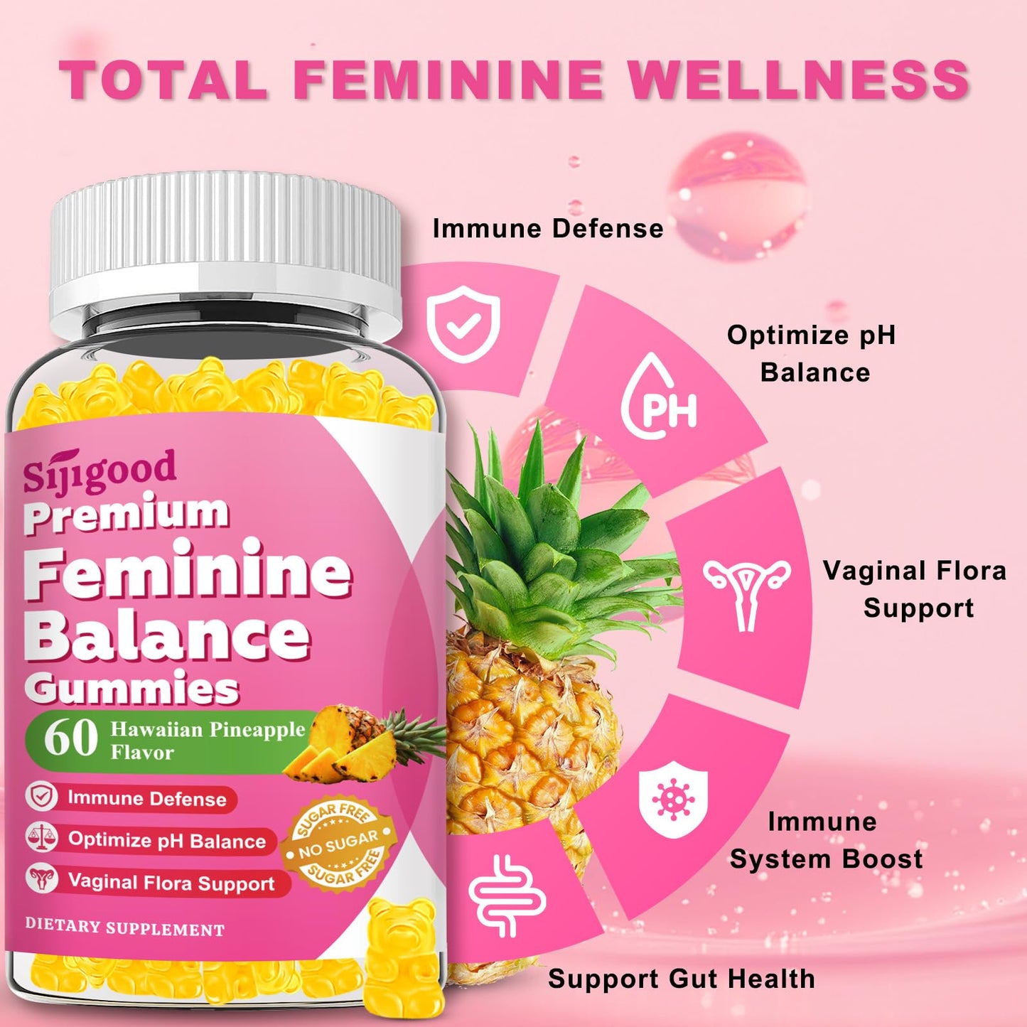 Sijigood Premium Feminine Balance Gummies for Women Sugar Free, 120 Gummies