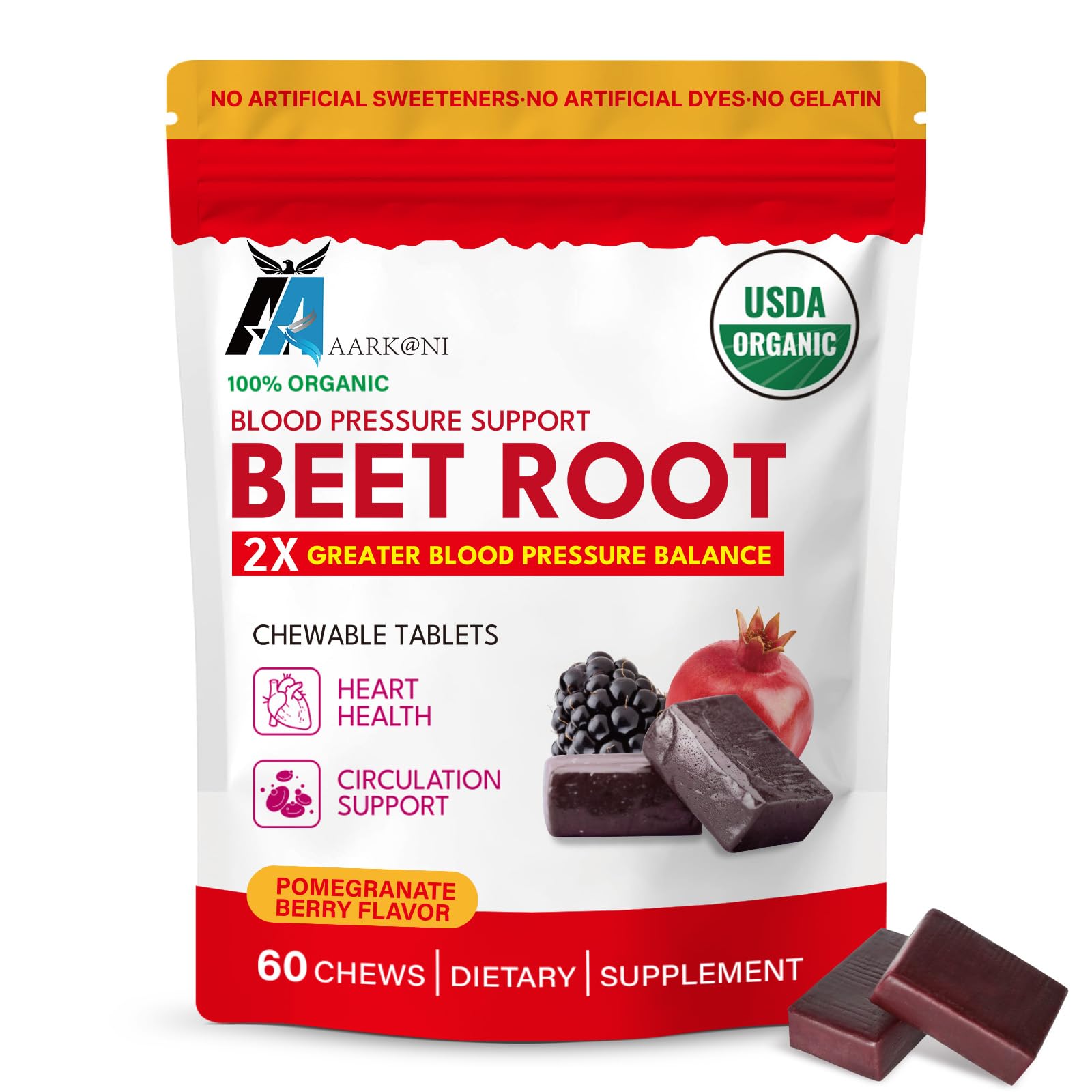 Aziz Arkani Beet Root Organic Chewable Tablets, 60 Count