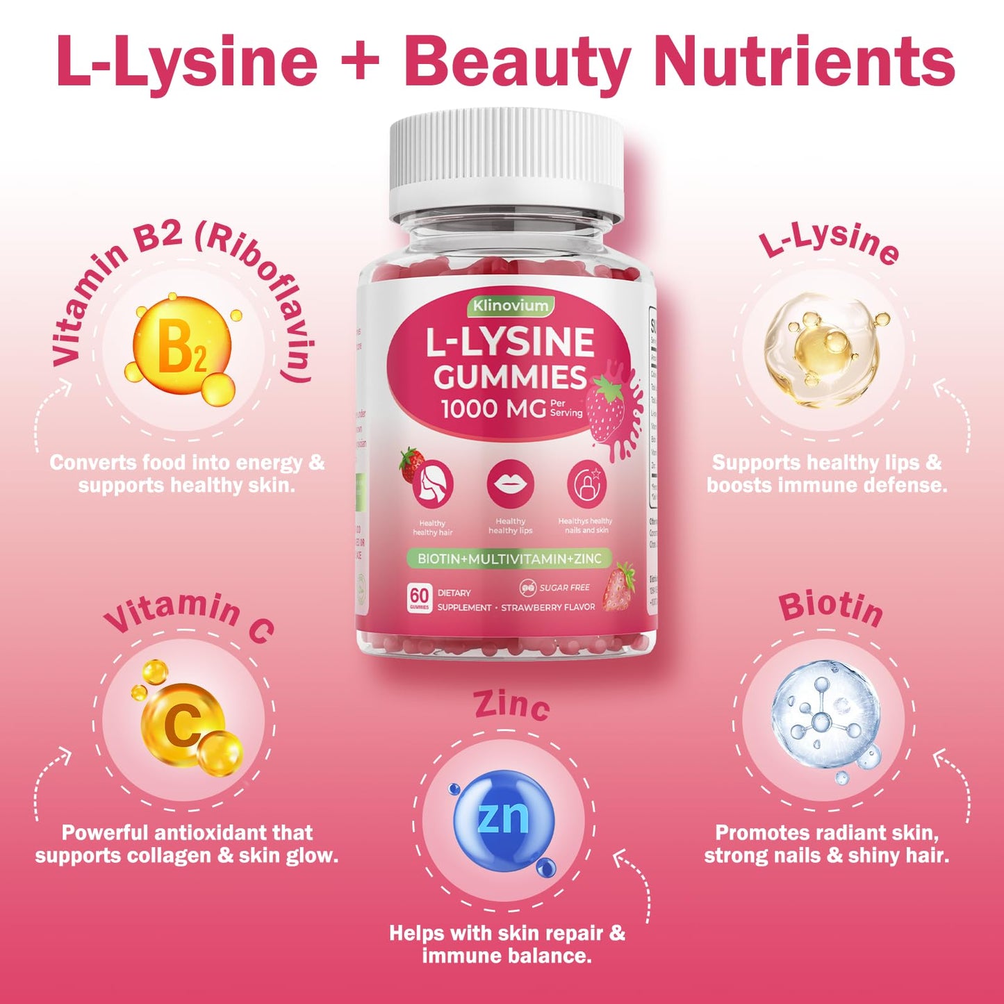 Klinovium L-Lysine Gummies 1000 mg, 60 Count