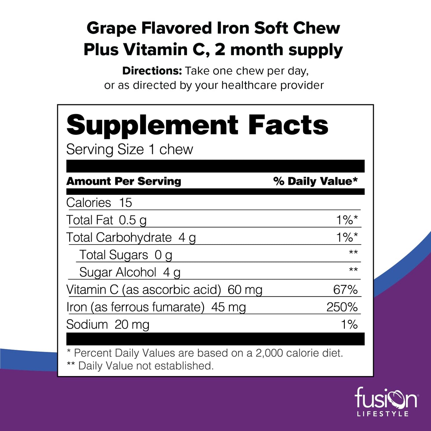 Fusion Lifestyle Chewable Iron Gummies 60 Count