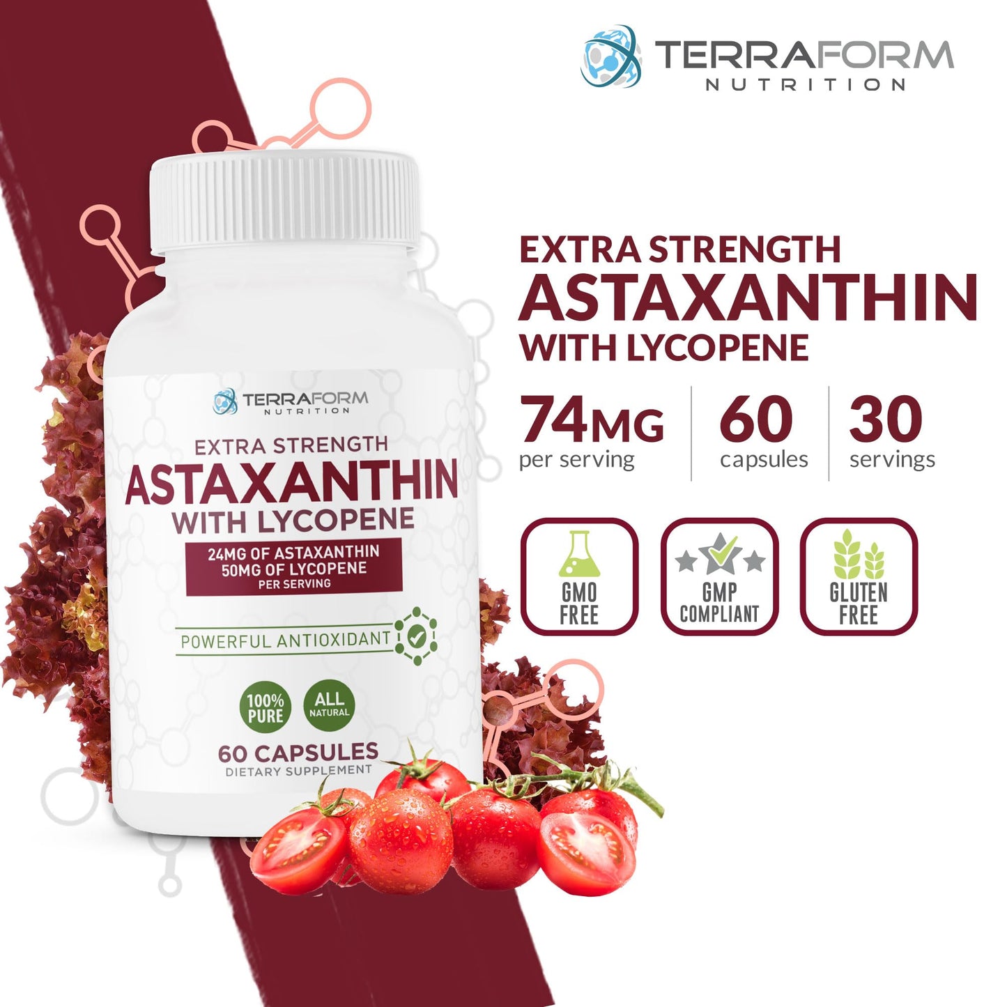 TerraForm Nutrition Astaxanthin Supplement, 60 Capsules