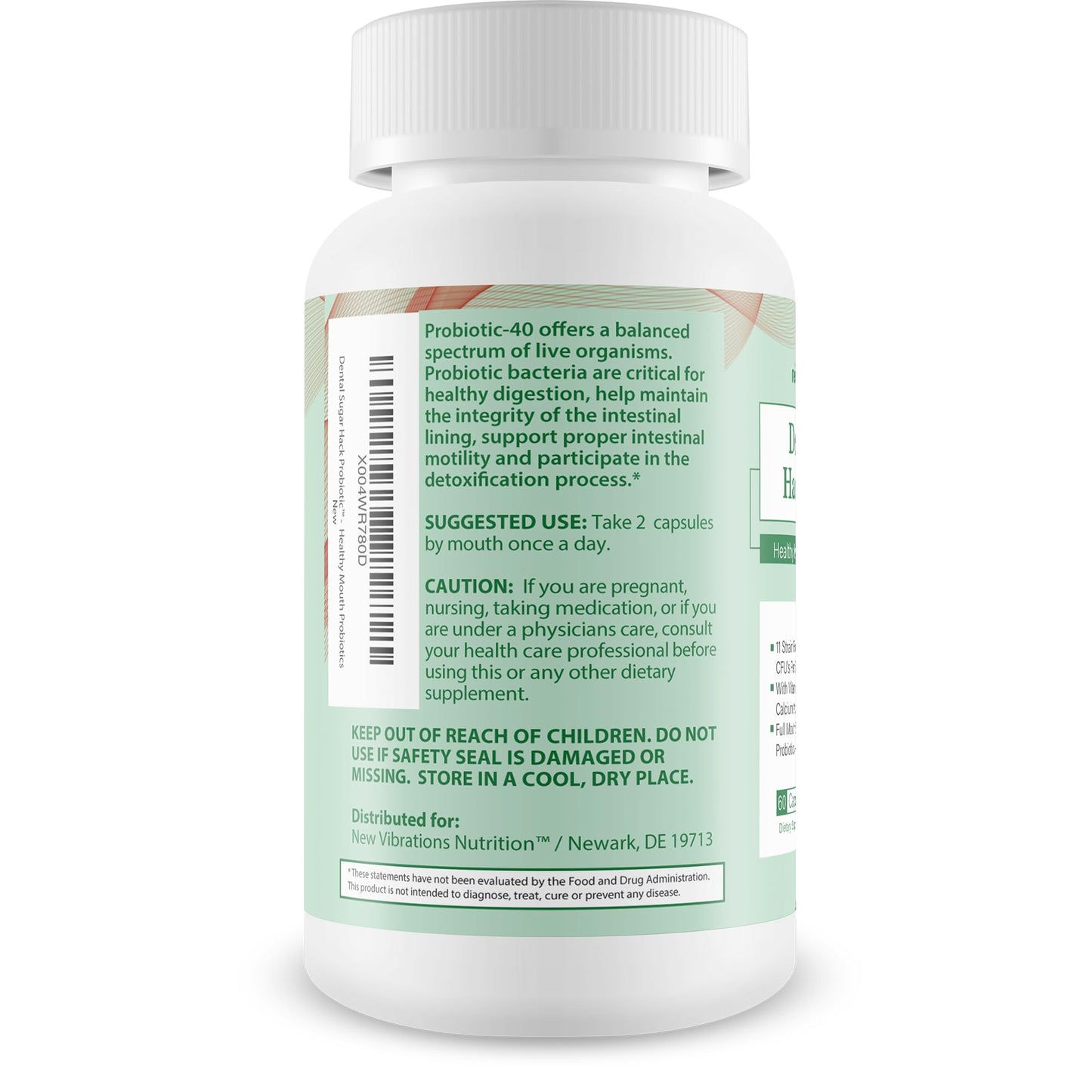 New Vibrations Nutrition Dental Sugar Hack Probiotic Capsule 60 Count