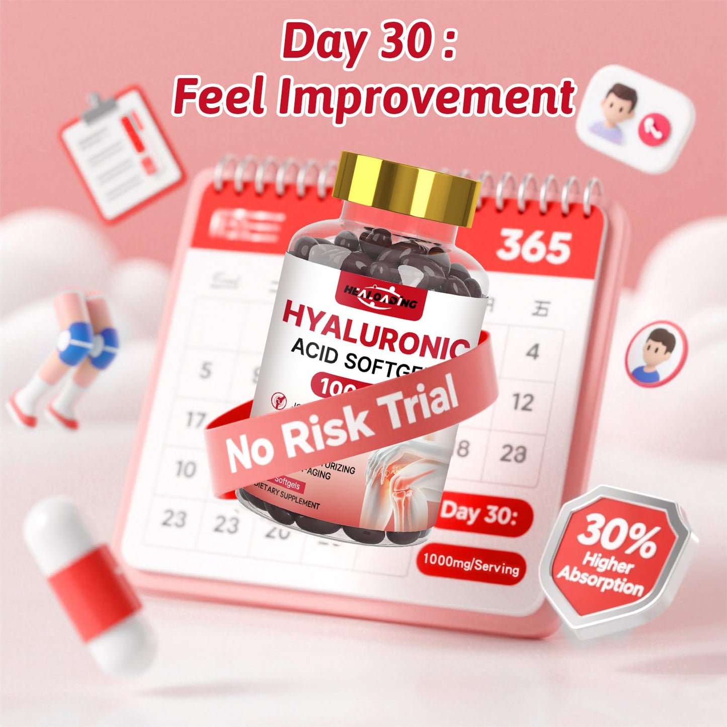 HEALOADING Hyaluronic Acid Supplements 1000mg Softgels, 90 Count