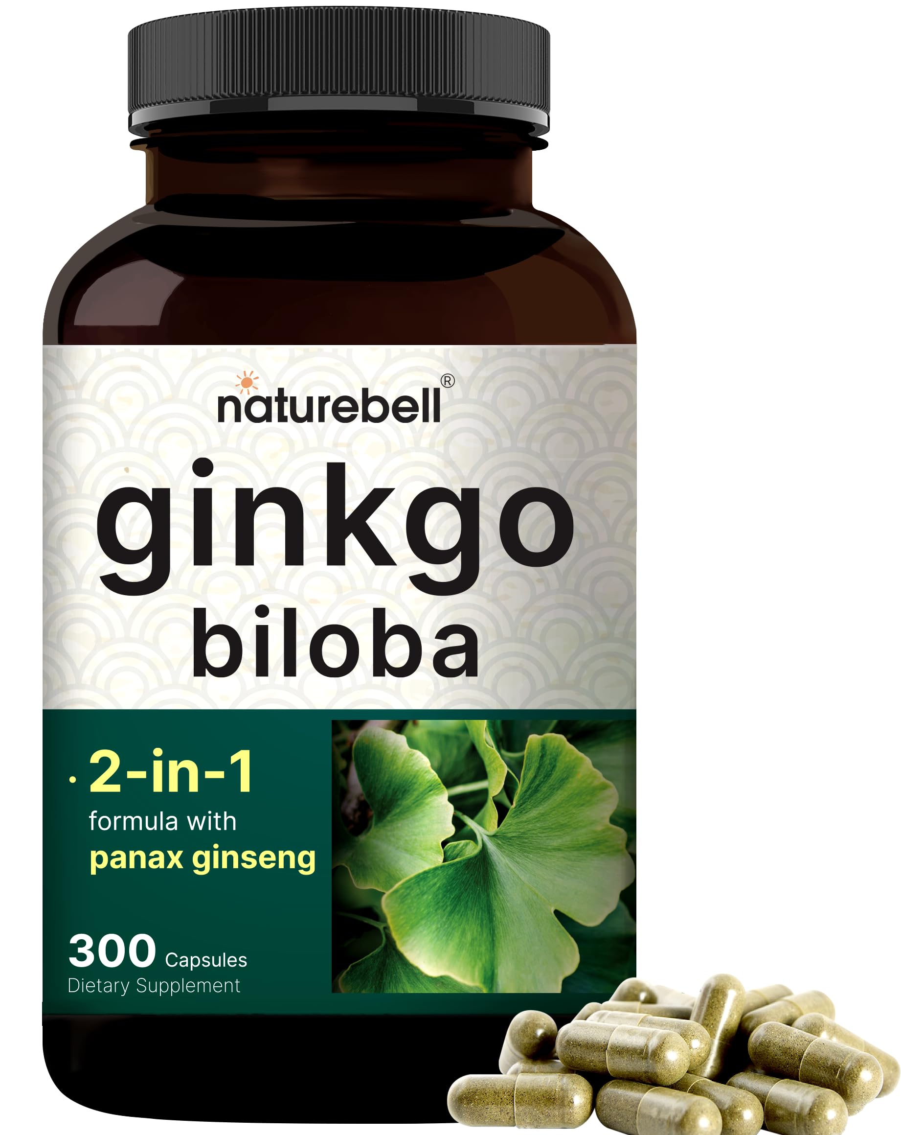 NatureBell Ginkgo Biloba with Panax Ginseng Capsules, 300 Count