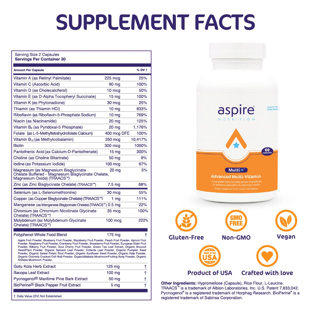 Aspire Nutrition Multi+ Advanced Multivitamin Capsule 60 Count