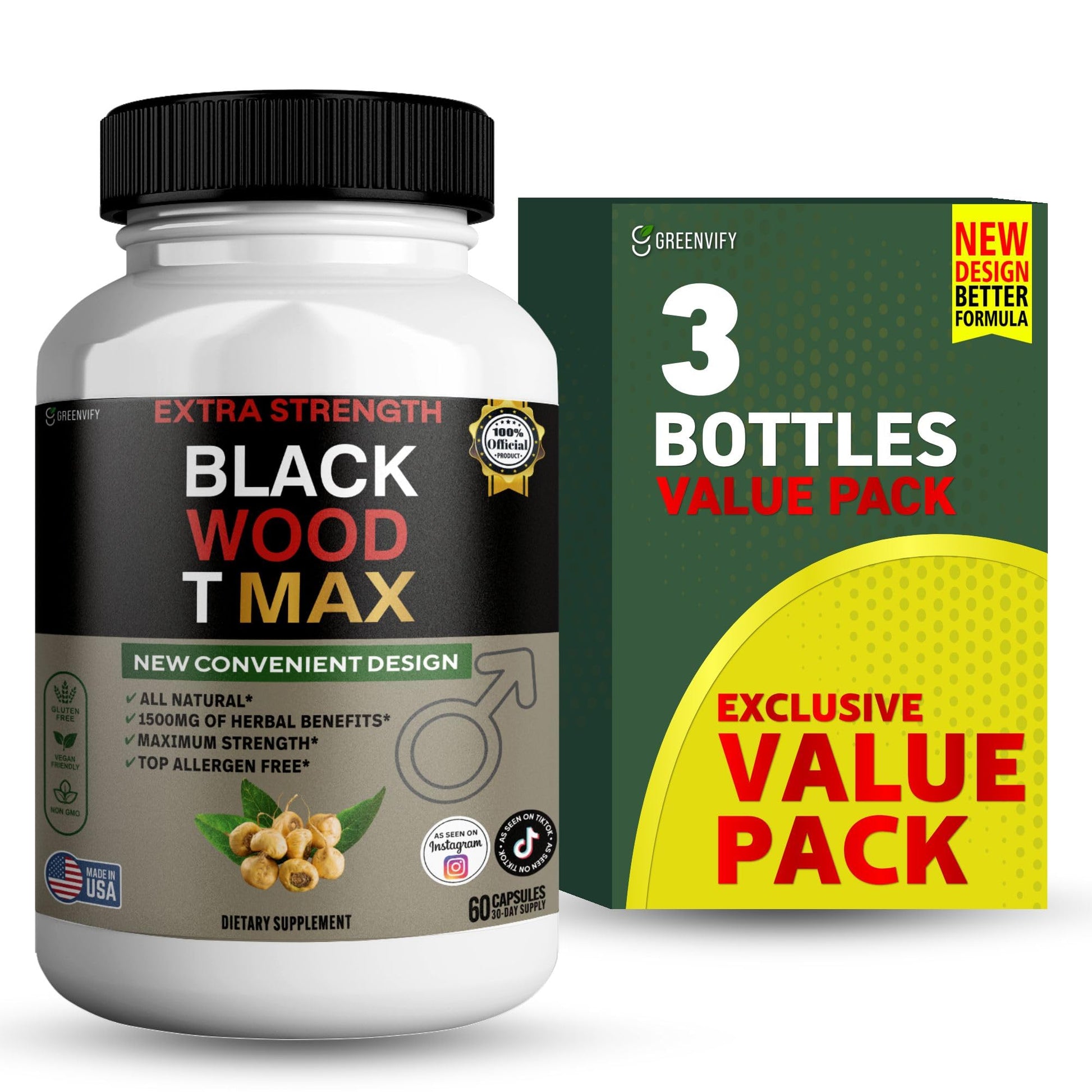 GREENVIFY Black Wood T Max Extra Strength Capsule, 180 Capsules