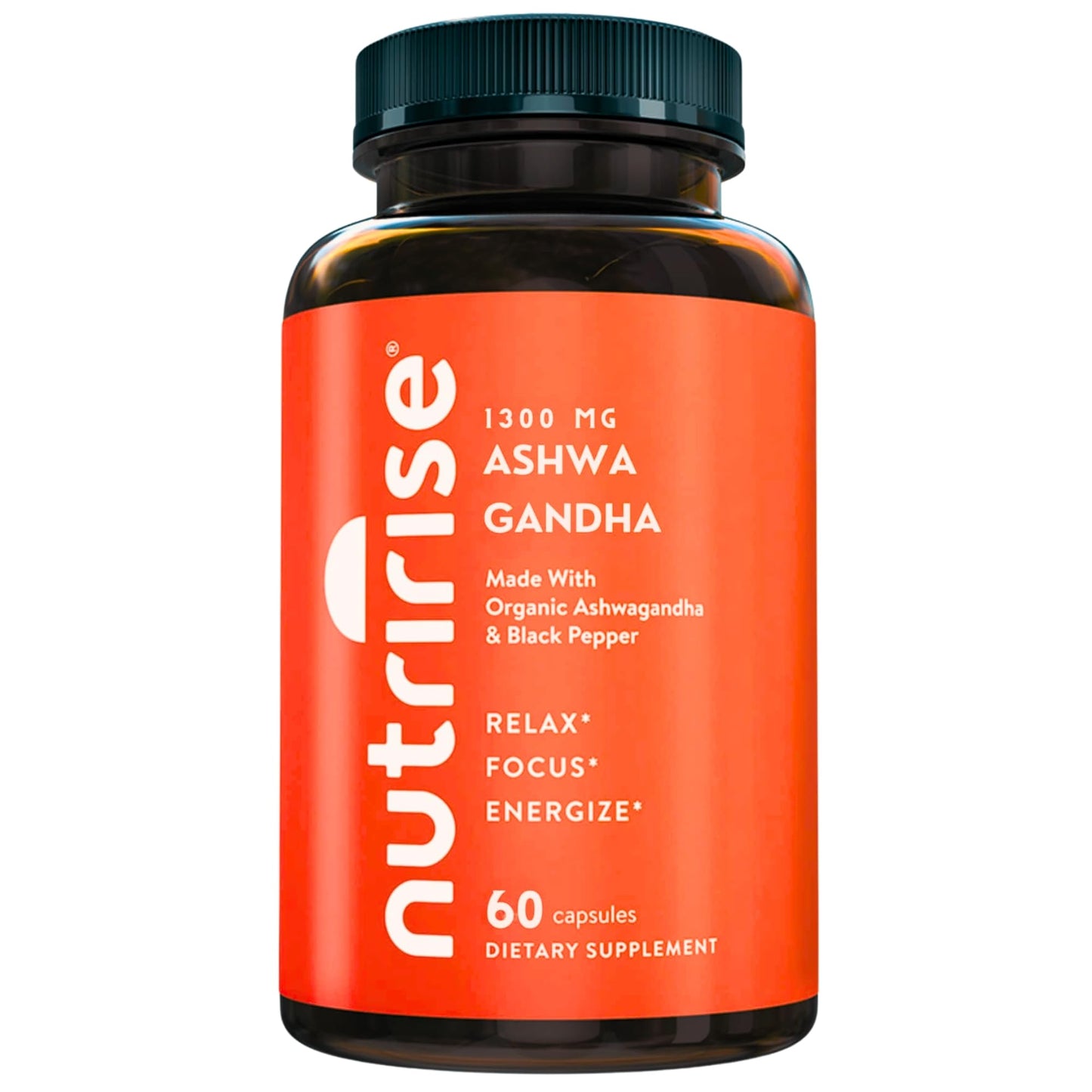 NutriRise Organic Ashwagandha Root with Black Pepper 1300mg 60 Capsules