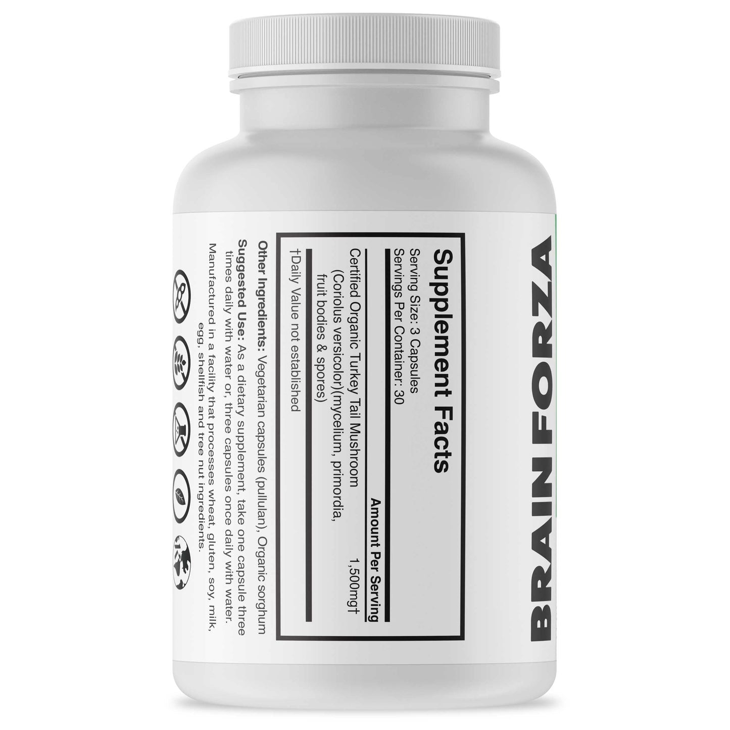 Brain Forza Organic Turkey Tail Mushroom Capsules, 90 Capsules