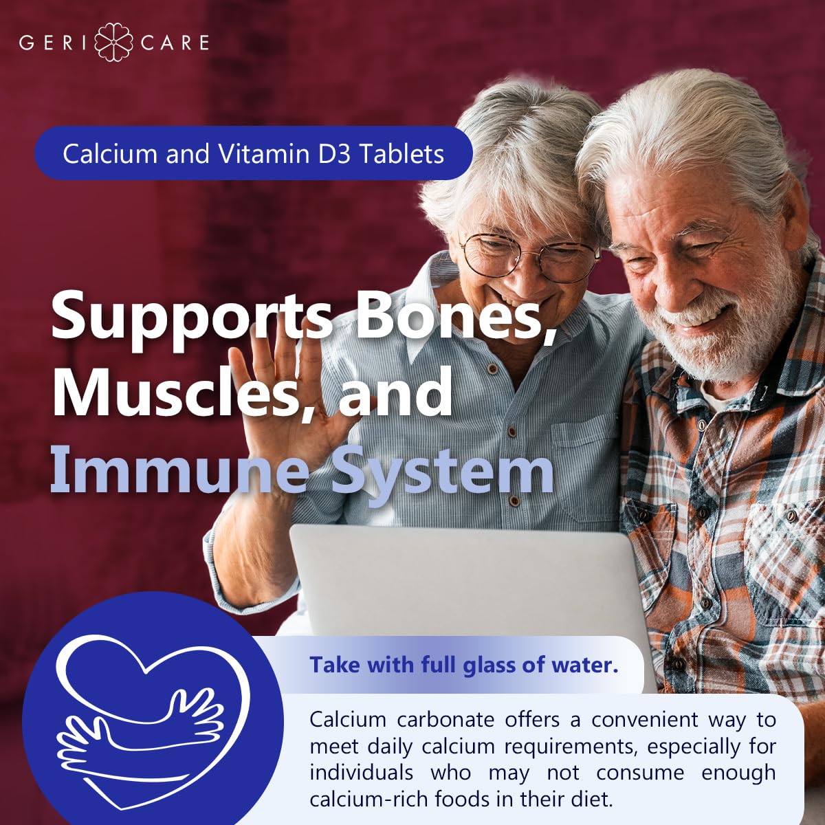 GeriCare Calcium 600mg Vitamin D 10mcg Tablets, 180 Count