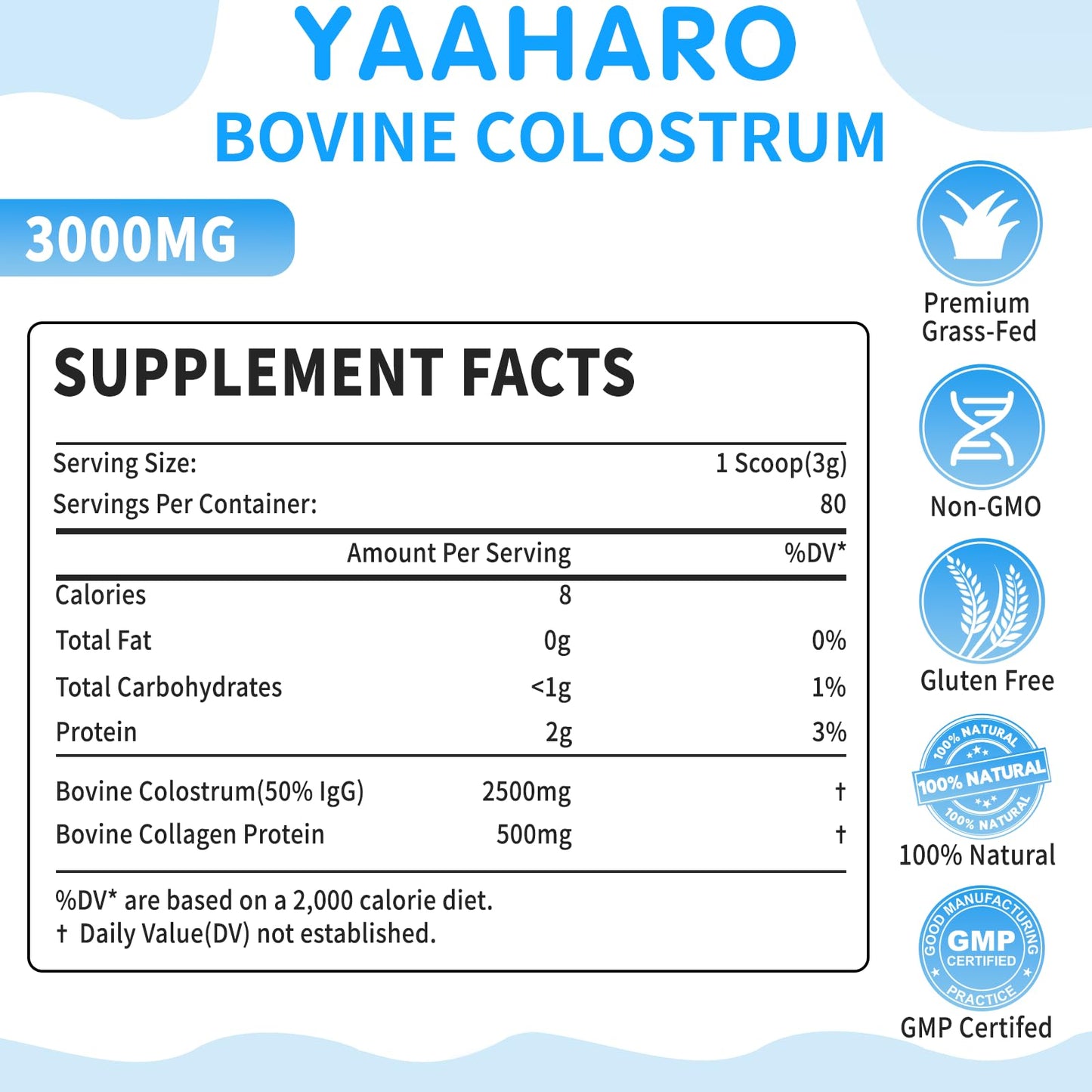 YAAHARO Colostrum Powder with Collagen Peptides for Gut Health, Grass-Fed High IgG, 8.47 oz