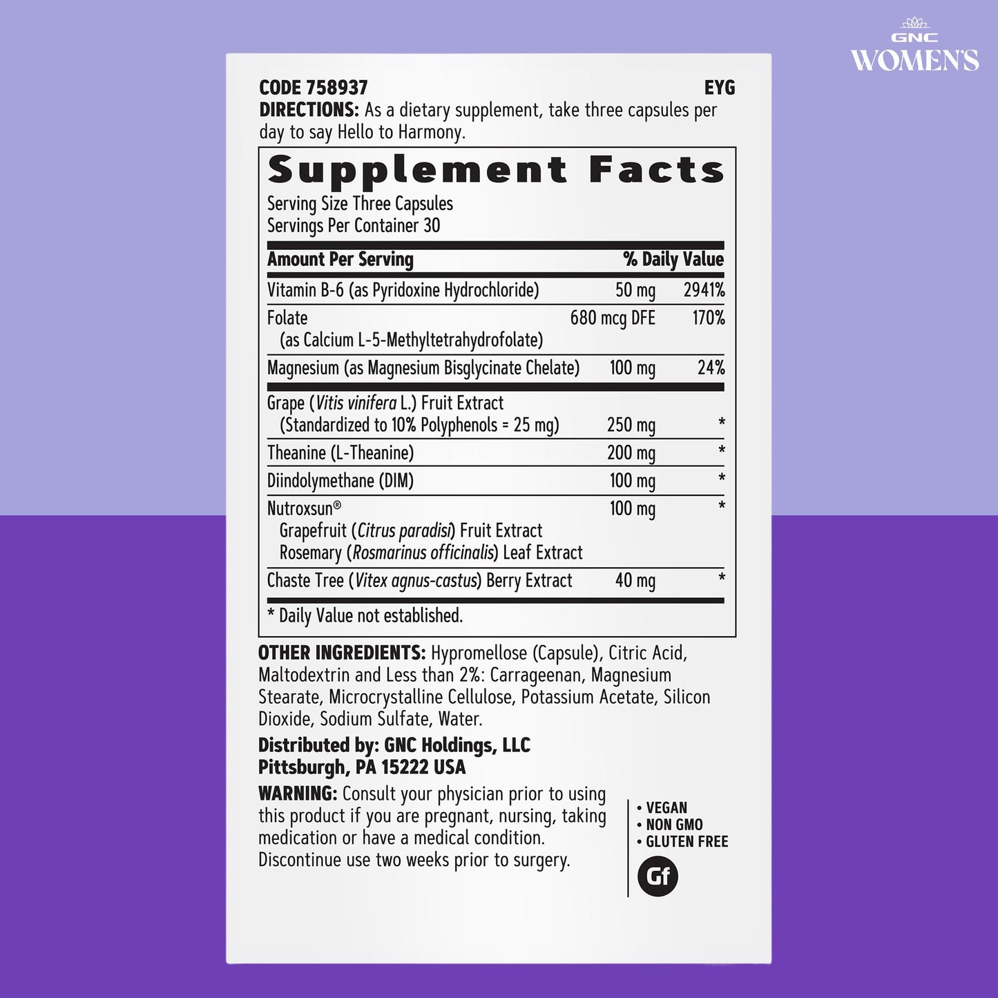 GNC Women's Hello Harmony Hormonal Support Capsule, 90 Count
