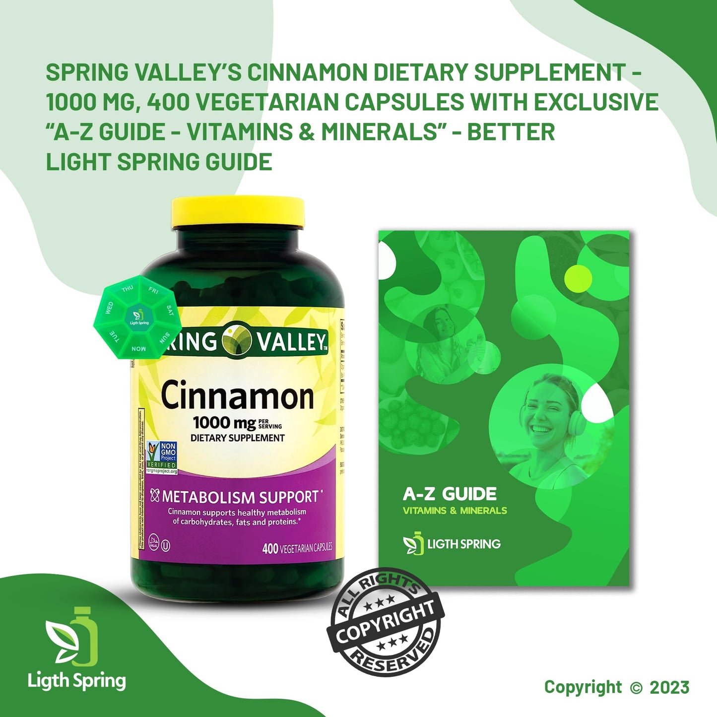 LightSpring Cinnamon 1000mg Dietary Supplement Capsules, 400 Count