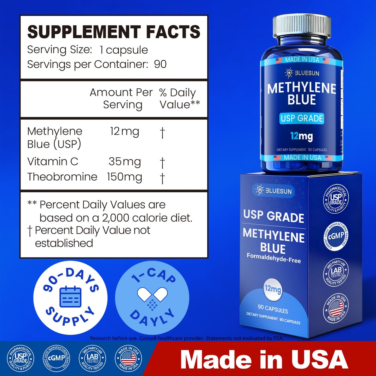 Bluesun Methylene Blue Capsules, 90 Capsules