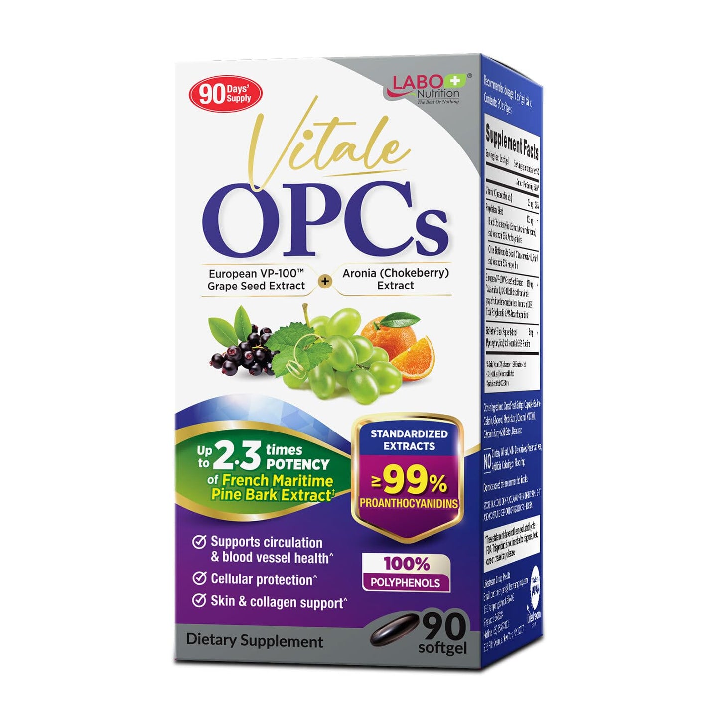 LABO Nutrition Vitale OPCs Grape Seed Extract Softgels 90 Count