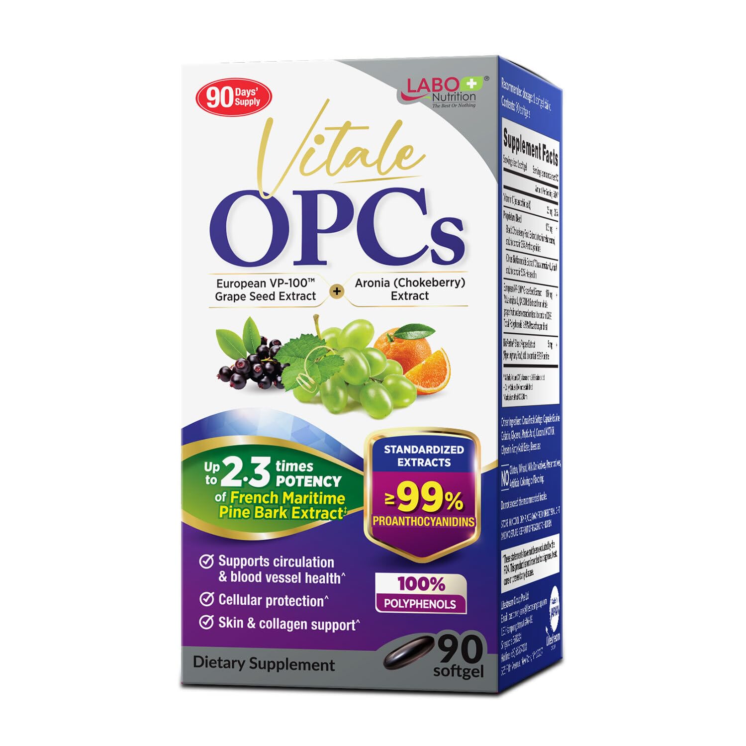 LABO Nutrition Vitale OPCs Grape Seed Extract Softgels 90 Count