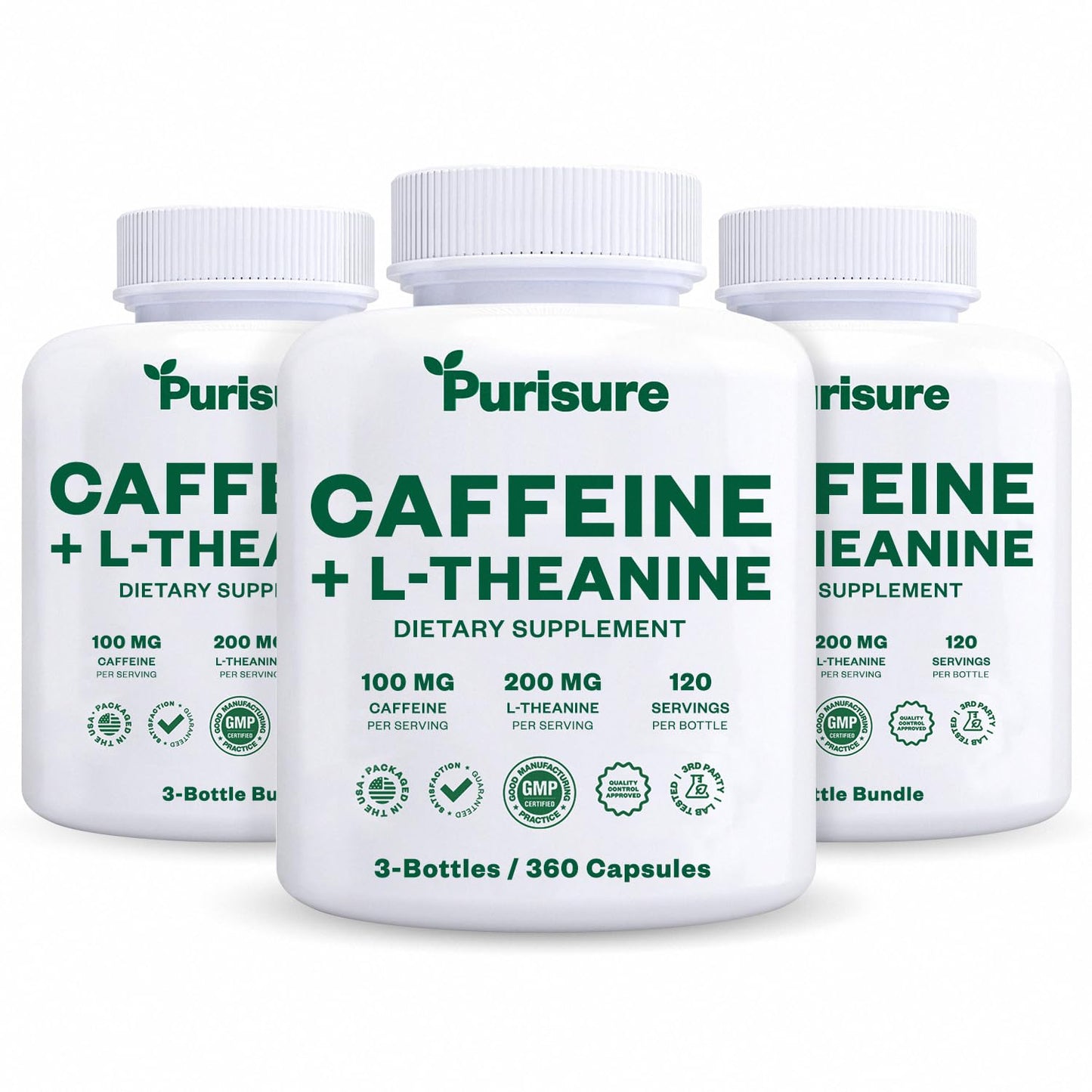 Purisure Caffeine Theanine Capsules, 360 Capsules