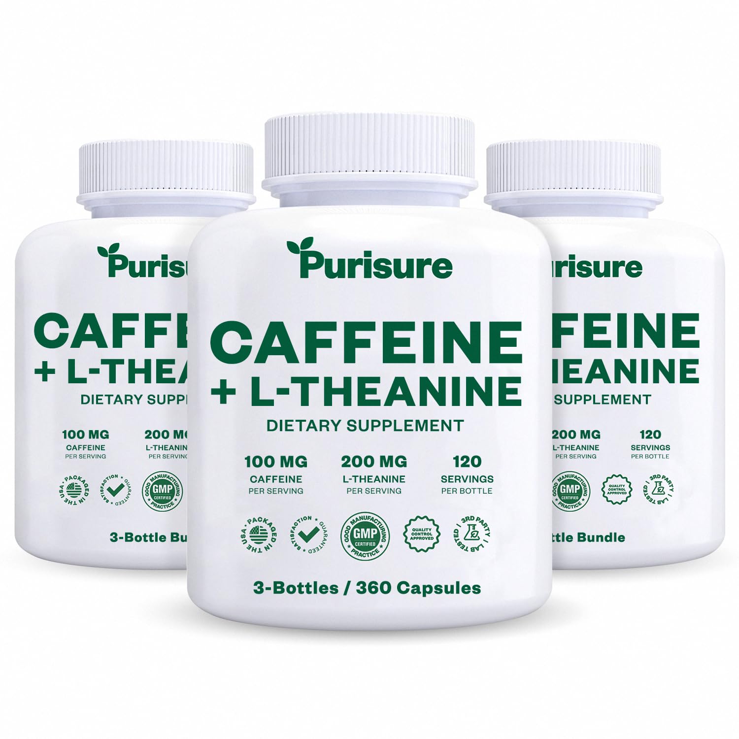 Purisure Caffeine Theanine Capsules, 360 Capsules