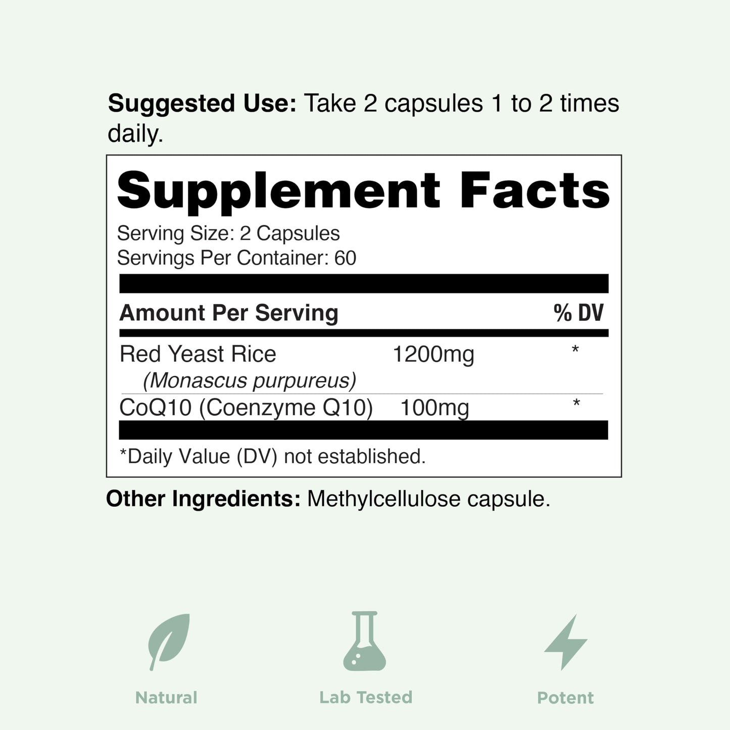 Yuve Red Yeast Rice 1200 mg with CoQ10 100 mg Veggie Capsules, 120 Count