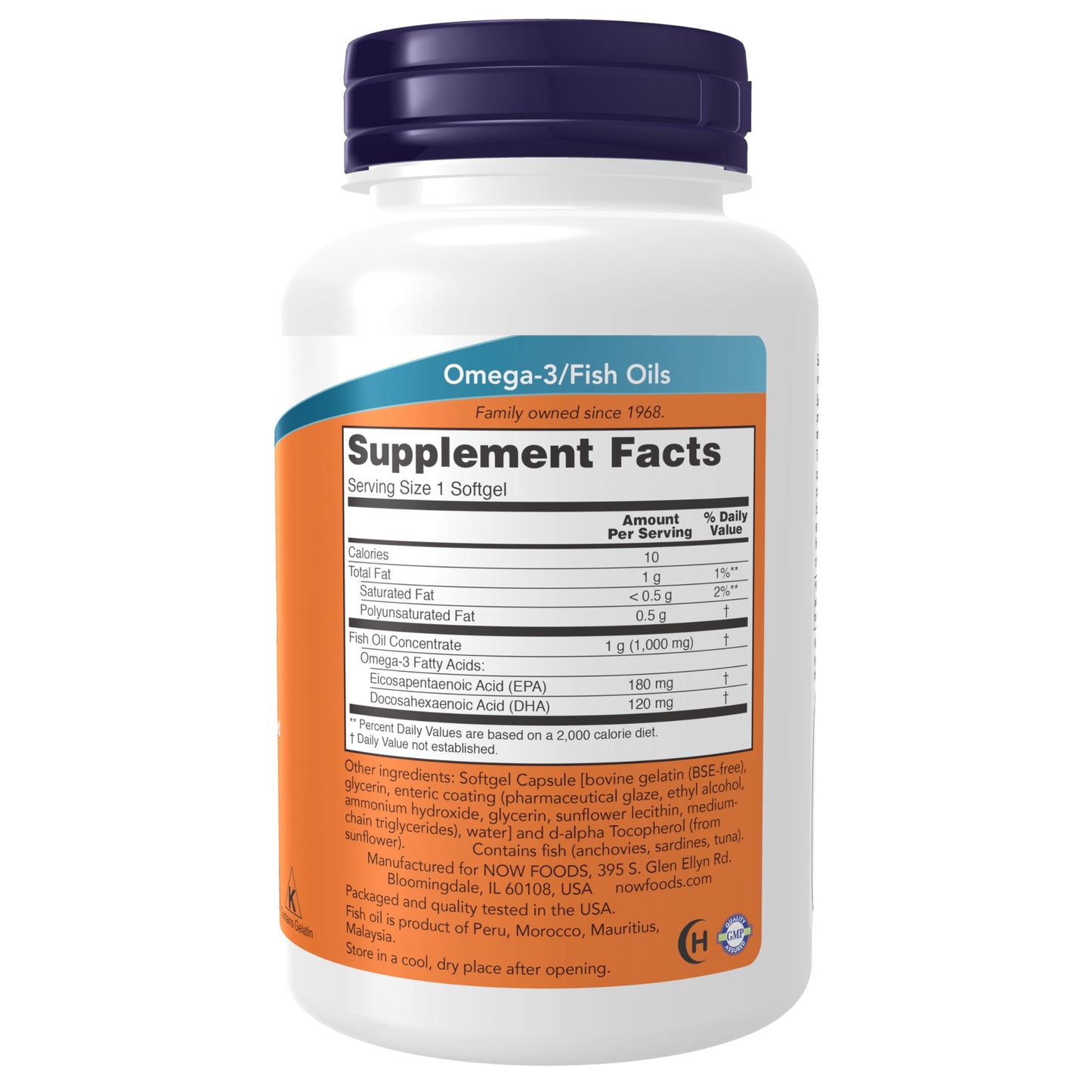 NOW Foods Omega-3 180 EPA / 120 DHA Enteric Coated Softgels, Cardiovascular Support, 90 Softgels