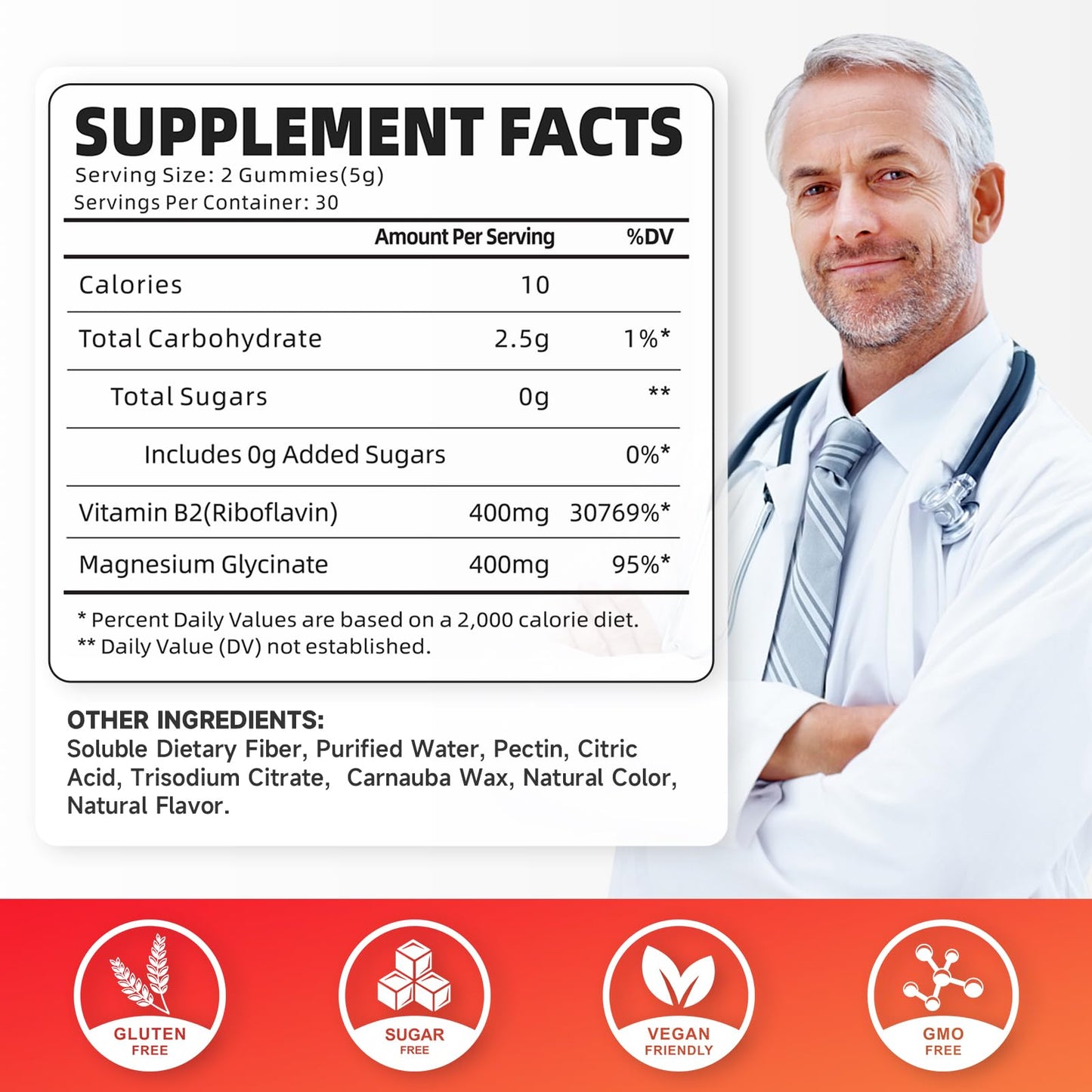 GrnLife Vitamin B2 Gummies Riboflavin 400mg with Magnesium, Strawberry Flavor, 120 Count