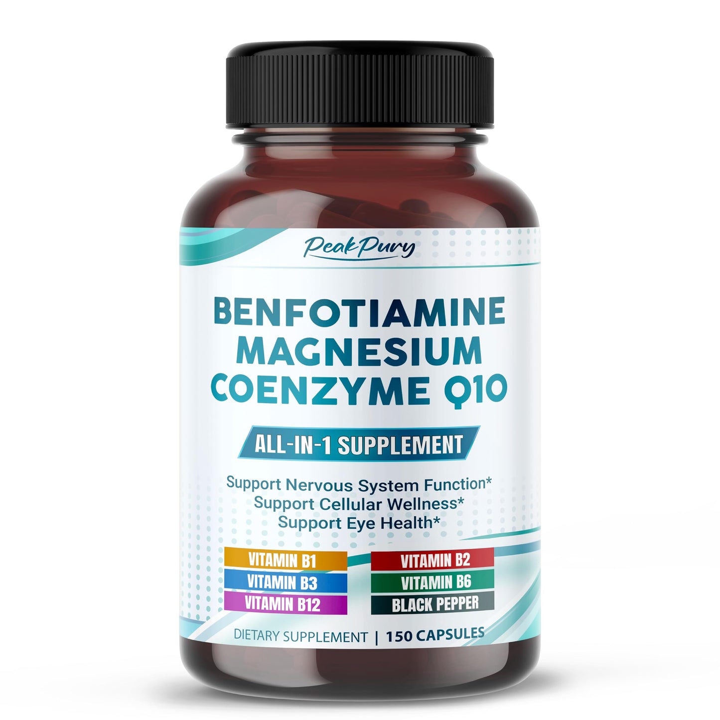 PEAKPURY Benfotiamine with Magnesium & Coenzyme Q10 Capsules, 150 Count