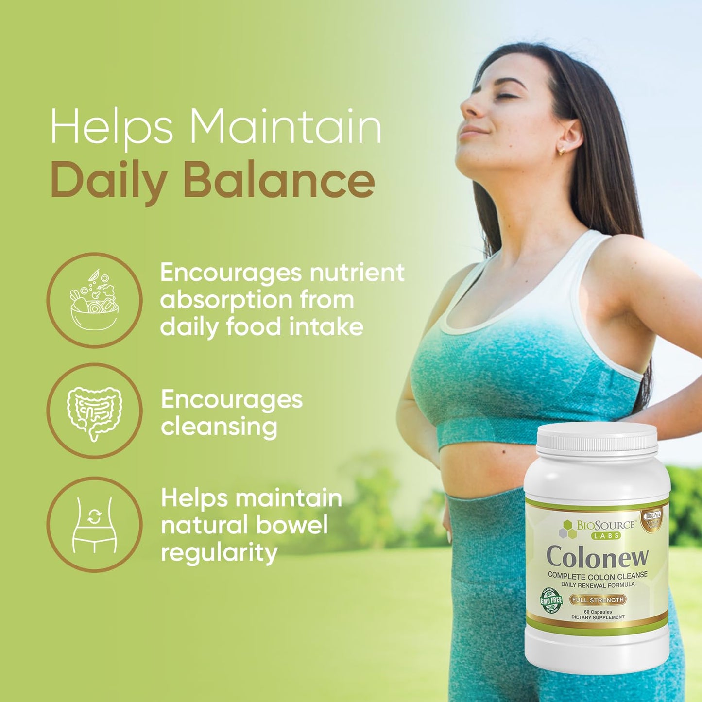 BioSource Labs Colonew Complete Colon Cleanse Natural Detox Supplement for Daily Digestive Health, Renewal Formula, 60 Capsules