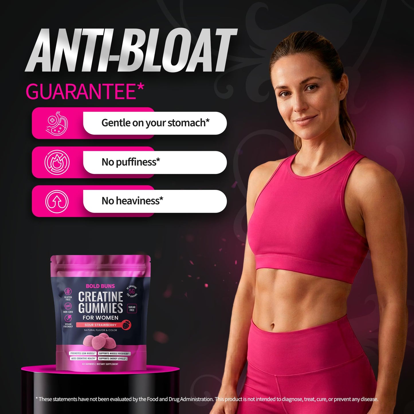 Bold Buns Creatine Monohydrate Gummies for Women 60 Count